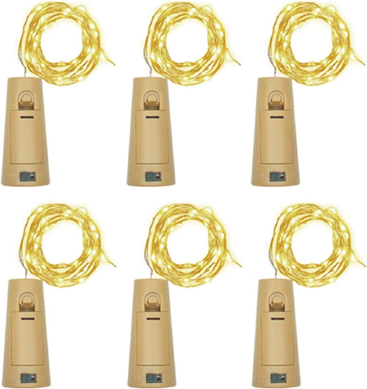 Wine Bottle Lights with Cork, Battery Operated 20 LED Cork Shape Silver Wire Colorful Fairy Mini String Lights(No Bottles) for DIY, Party, Decor, Christmas, Halloween,Wedding (6, Warm White)