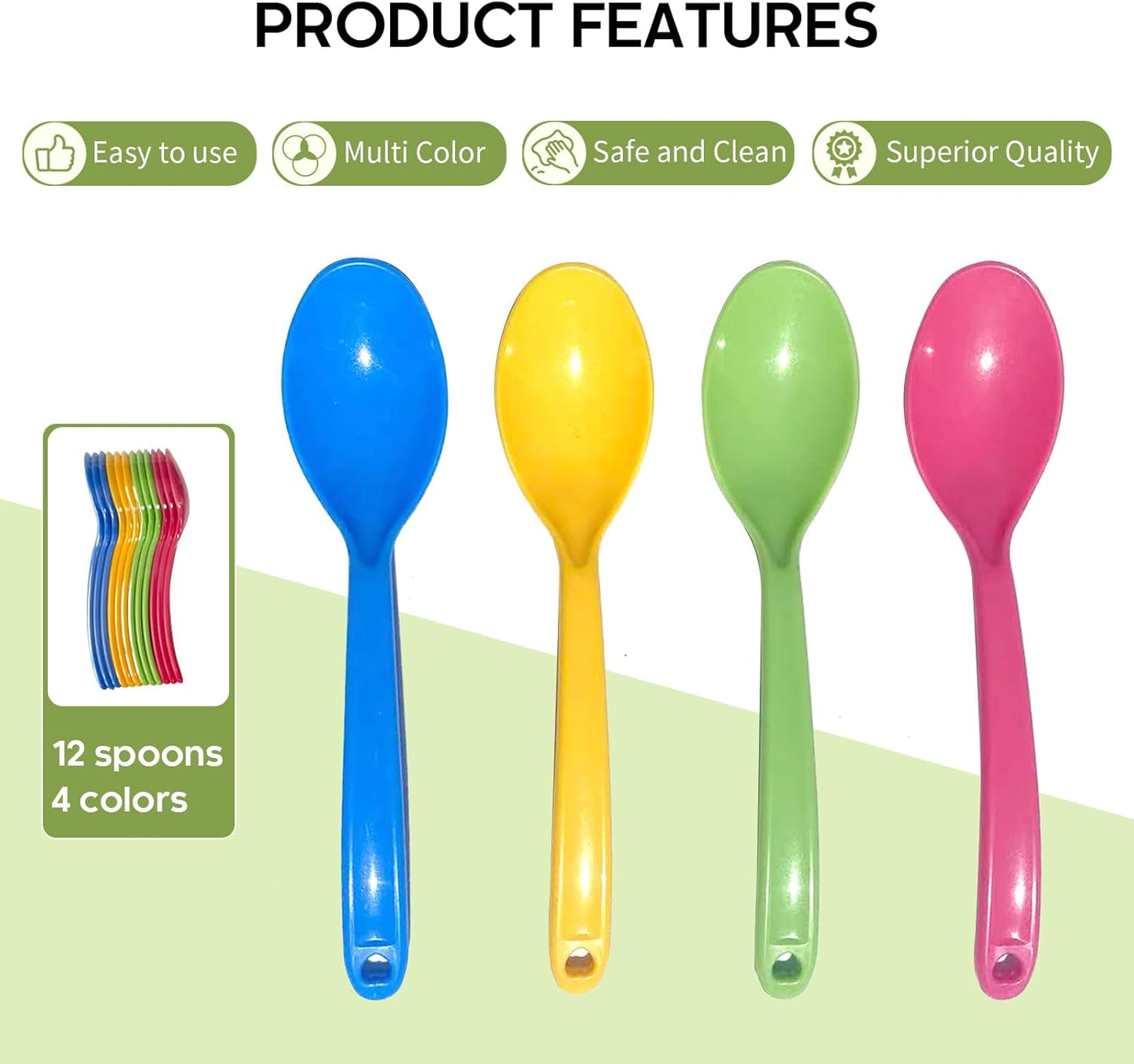 Stock Your Home With Sturdy Large Eco-Friendly Plastic Spoons, Frozen Yogurt Ice Cream Scoops, Frozen Dessert Scoops, Party Candy Countertop Buffet Picnic Camping Outdoor 4 Colors 12 Pieces