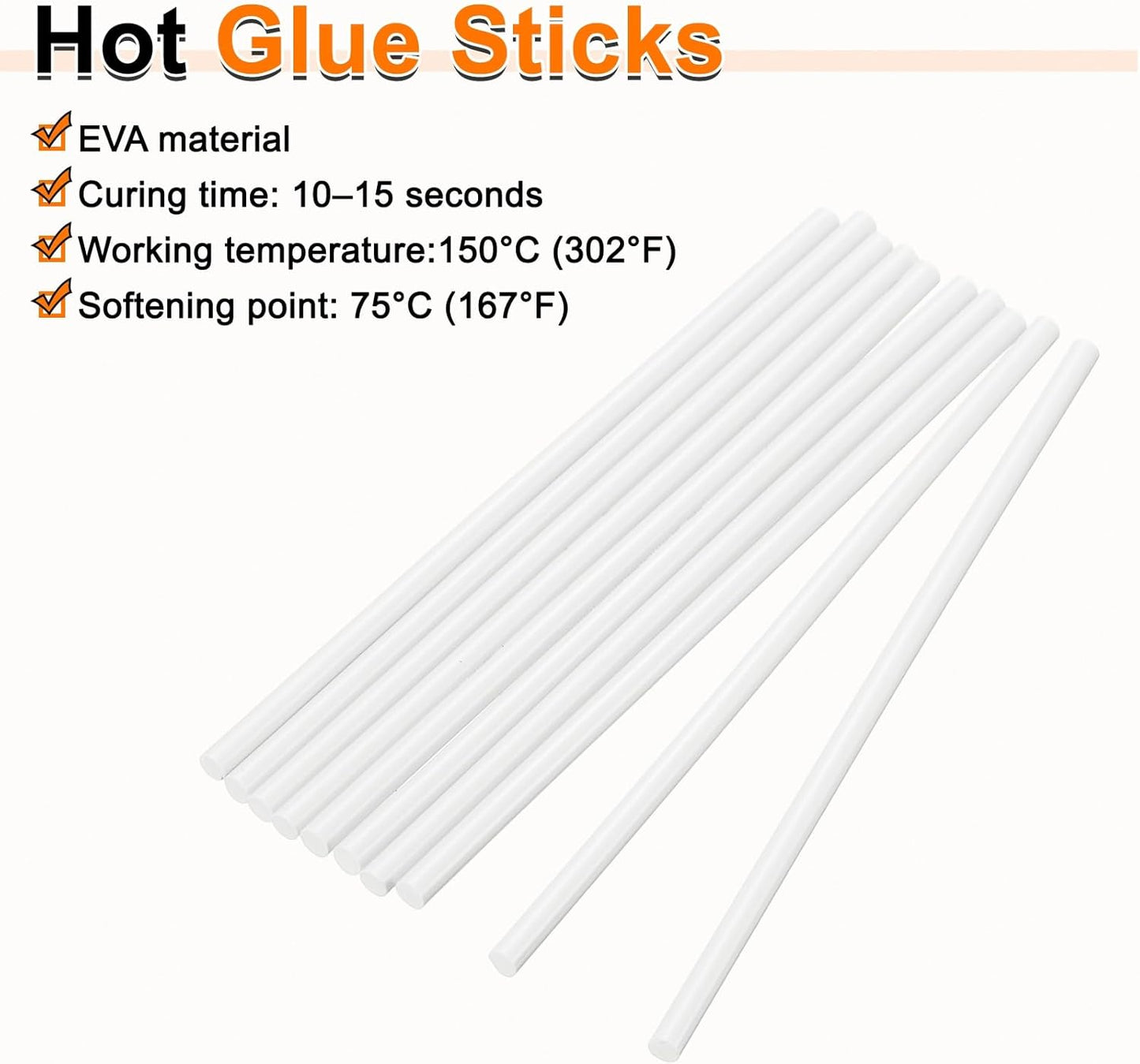 HARFINGTON 10pcs Hot Glue Sticks 0.28" Dia x 3.94" Long EVA Mini Hot Melt Adhesive Glue Stick for Hot Melt Gun Wood Plastic Glass Flowers Fabrics Foam, White