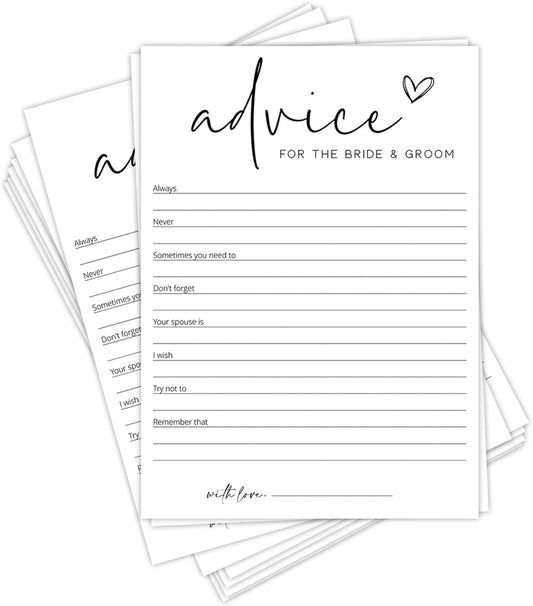 Bridal Shower Games, Advice for The Newlyweds, 25Pcs Minimalist White Double-Sided Bridal Game Cards, Wedding Shower Games for Guests, Engagement Bachelorette Party Supplies - A22