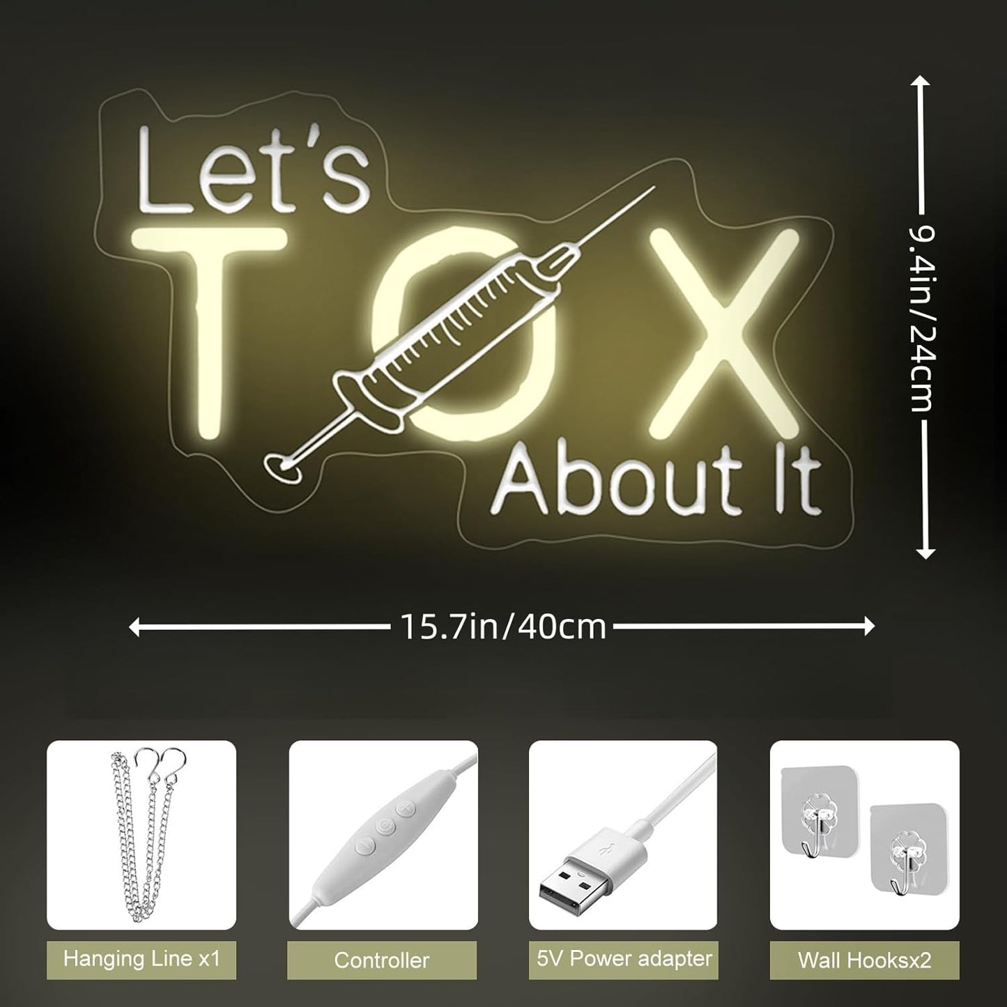 Let's Tox about it, Botox Business Sign, Injector Spa Studio Decor, Botox Art LED Light, Beauty Spa Sign, Medspa Decoration, 15.7"x9.4", Warm White