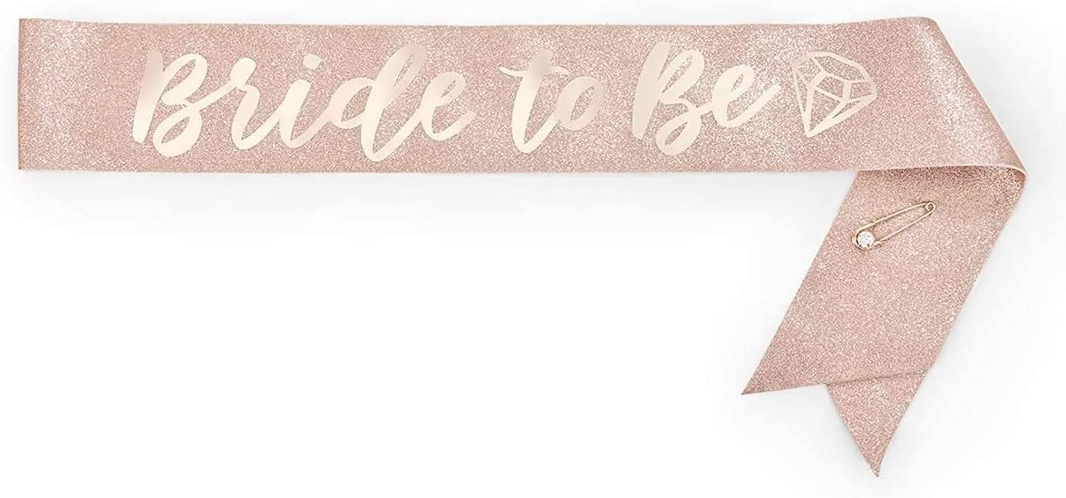 HAPPYLAND Bachelorette Party Decorations Bride To Be Sash Rose Gold Glitter with Gold Foil Letter Bridal Shower Decorations. Wedding Engagement Party Favors Gift Hen Party supplies.