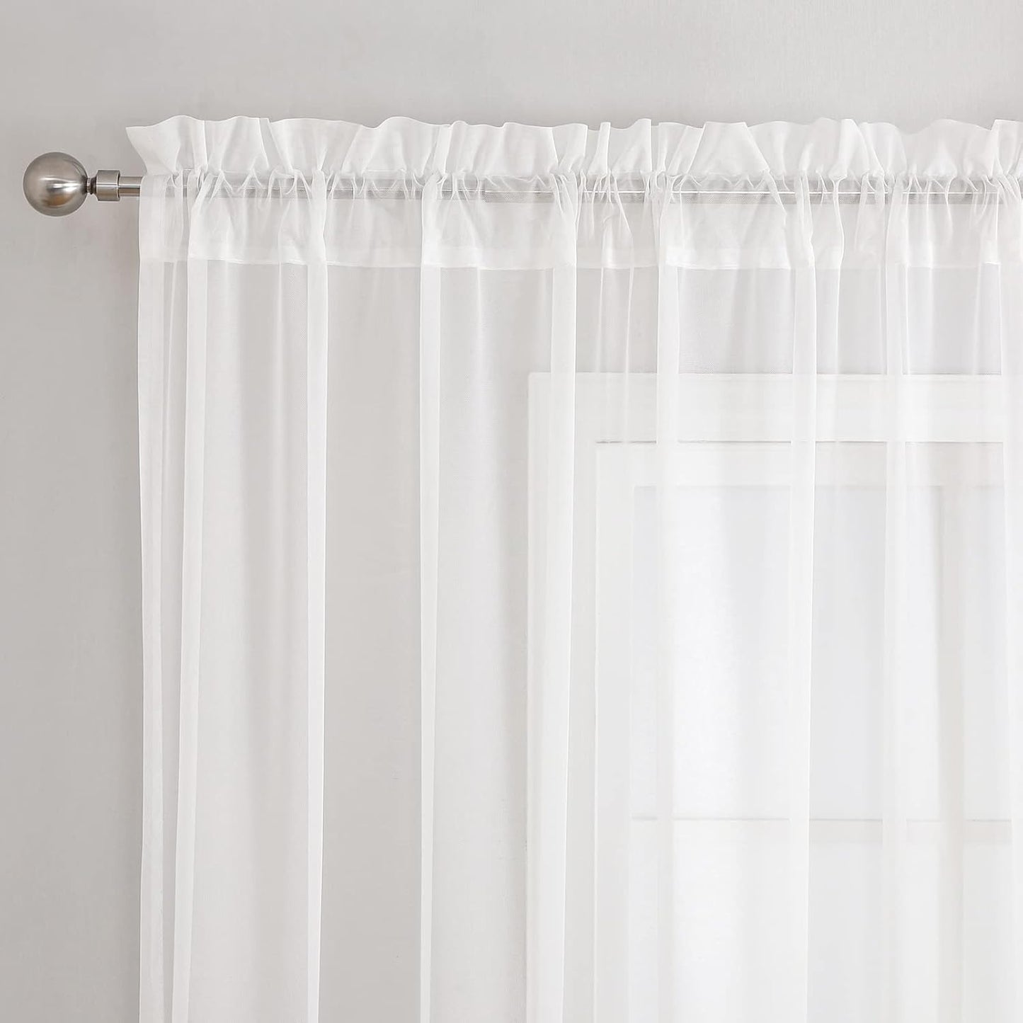 VISIONTEX White Sheer Voile Curtains, Decorative White Embossed Drip Rod Pocket Window Drapes for Home Kitchen, Living Room and Bedroom 54 x 63 Inch, Set of 2 Curtain Panels