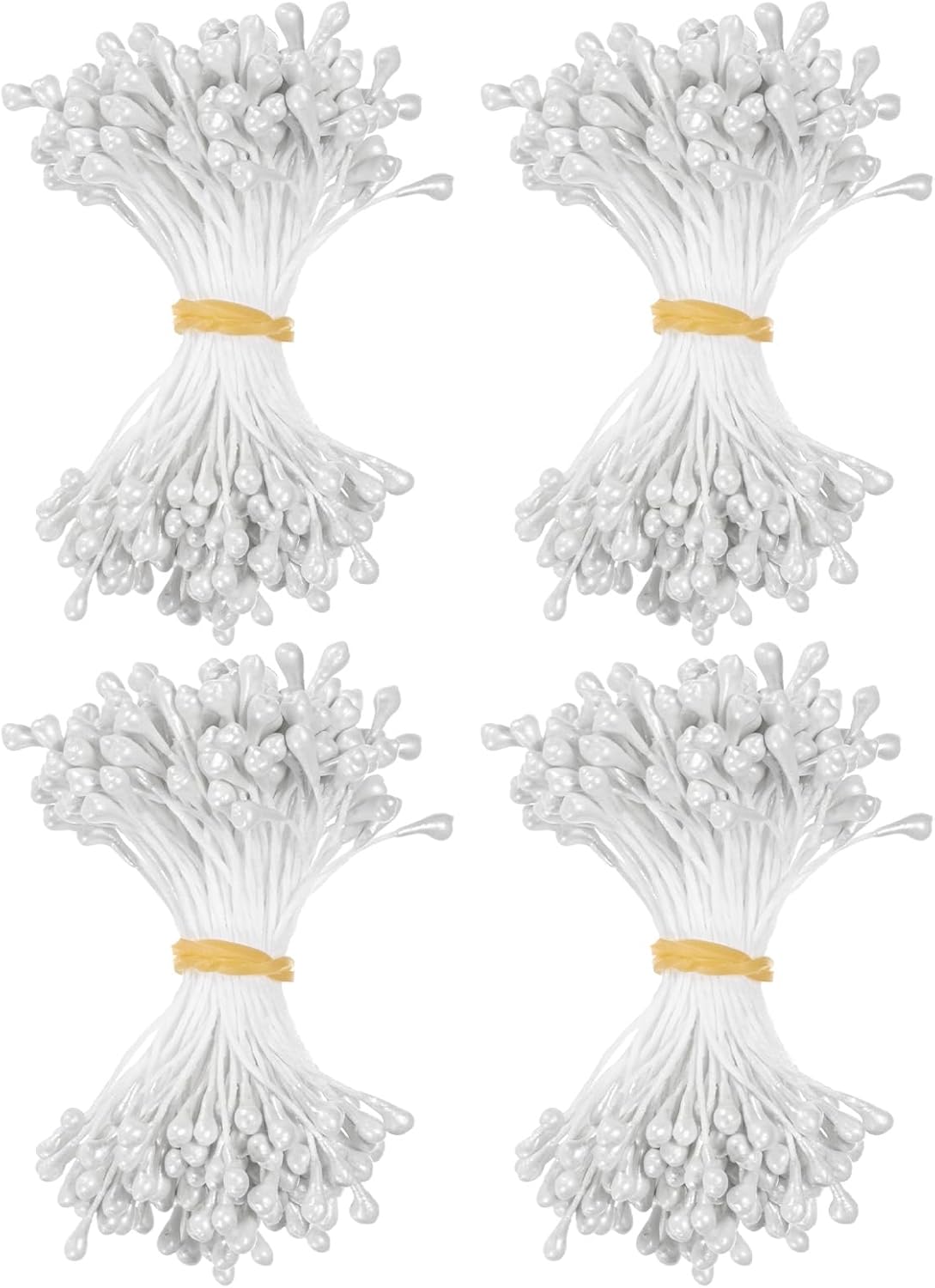 600-Pack Flower Stamens for Crafts, 5mm Double Heads Artificial Pearl Floral Pistil Mini Flower Pollens Stamens for DIY Making/Wedding/Scrapbook Decoration [White]