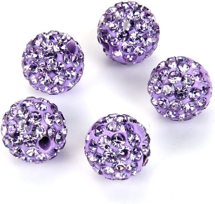 50pcs Adabele Grade A Suncatcher Crystal Rhinestone Pave Loose Beads 10mm Violet Purple Polymer Clay Disco Ball Spacers Compatible with Shamballa All Craft Jewelry Making DB10-4