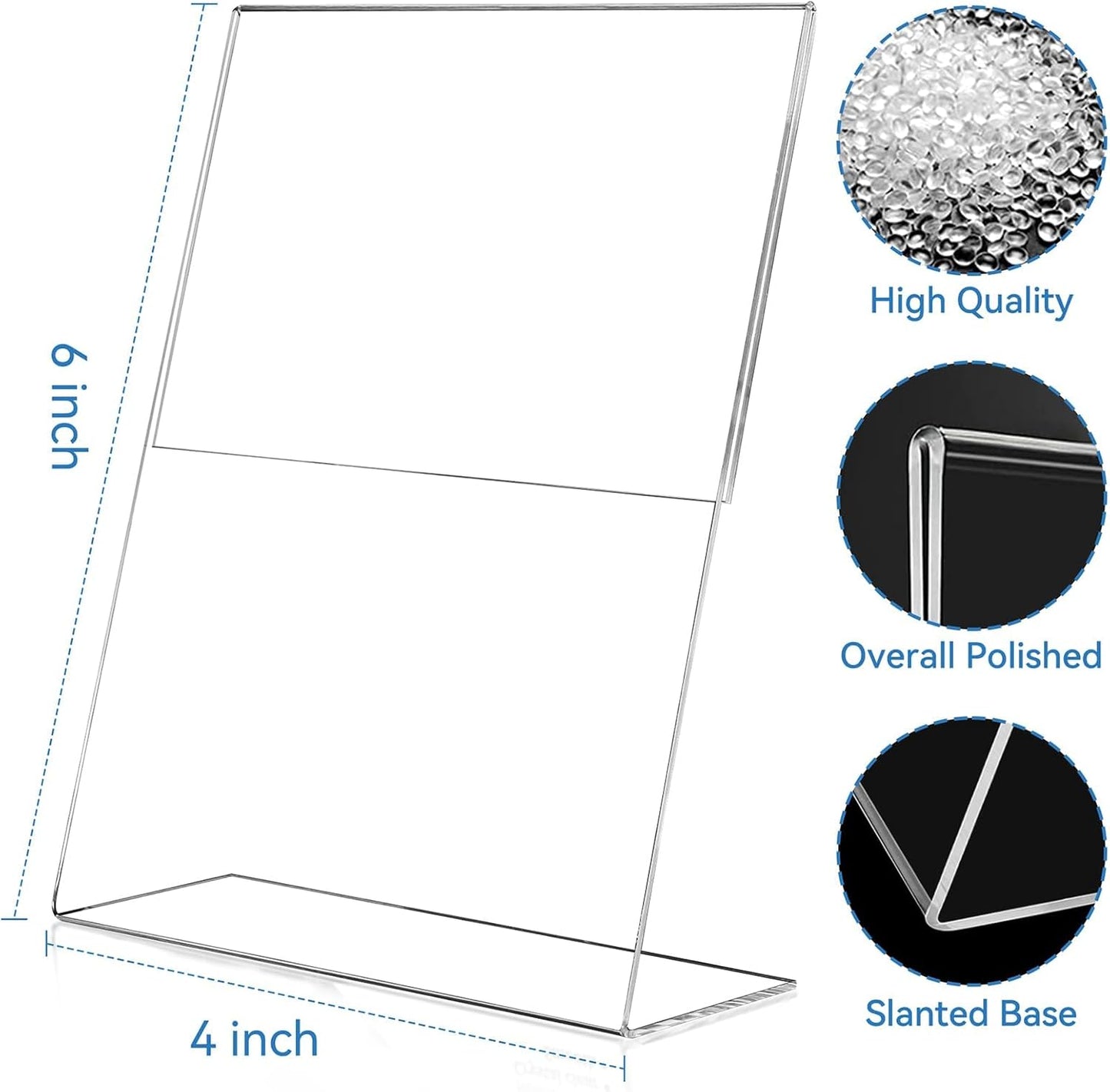 EHWINE 6 Pack 4 x 6 Acrylic Sign Holder, Clear Plastic Signs Display Stand, Vertical Slanted Back Paper Holder Stand up Table Top Sign Holders Flyer Stand Frames Suitable for Office Business Store