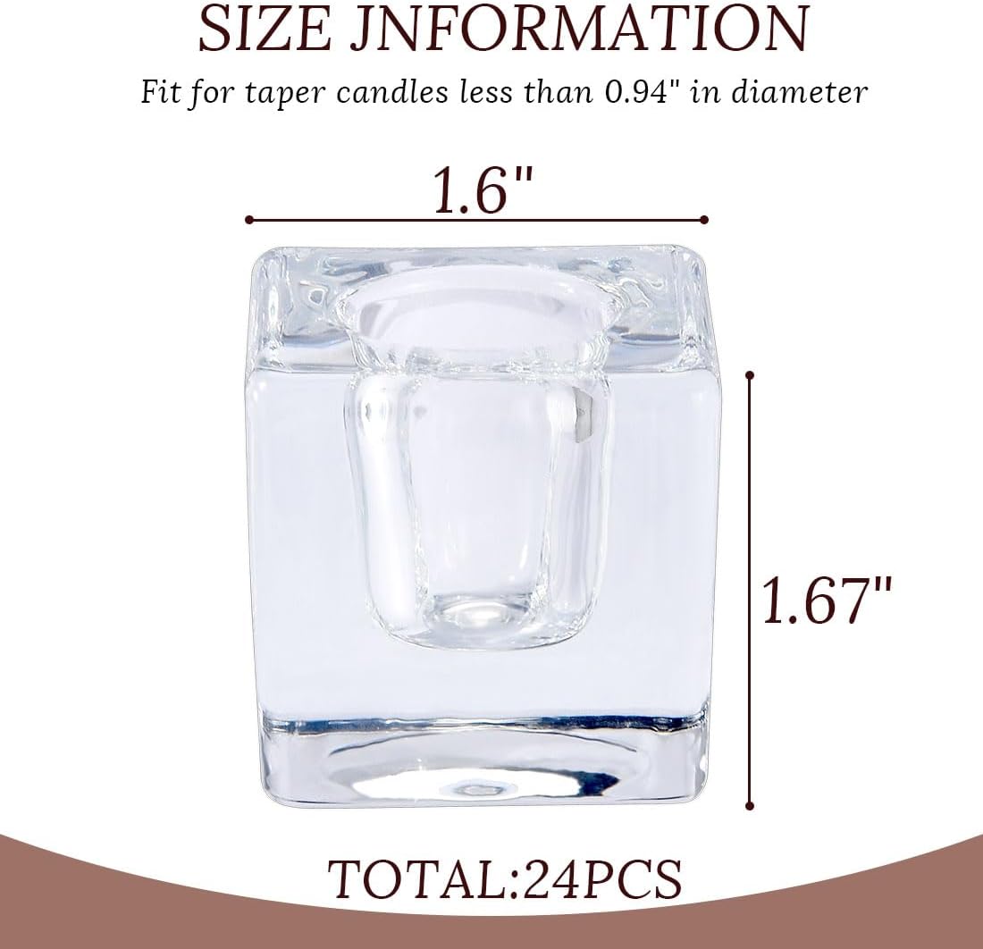 Glass Taper Candles Holders Bulk, Set of 24 Clear Glass Candlestick Holders for Christmas Festival Dinning Table