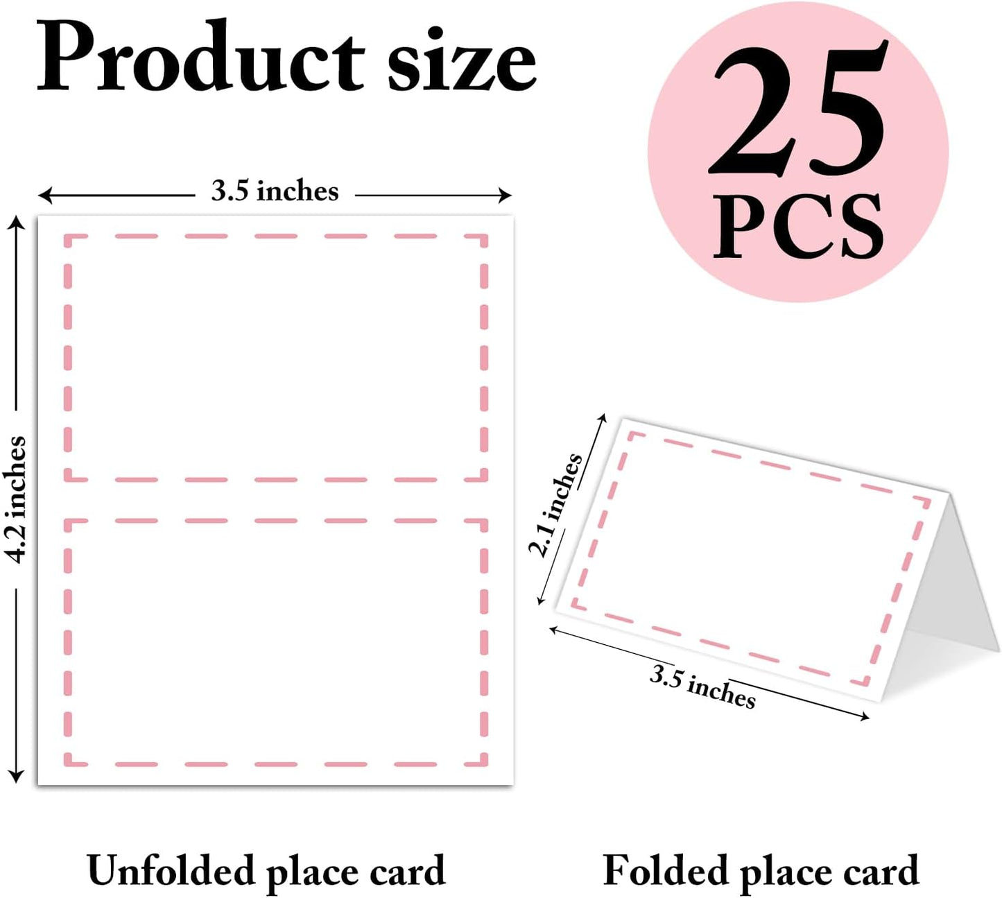 25 Pack Pink Lines Border Place Cards, Editable Name Cards for Table Setting, Tent Cards Food Label for Dinner Party, Bridal Shower, Wedding, Baby Shower and Events -T40