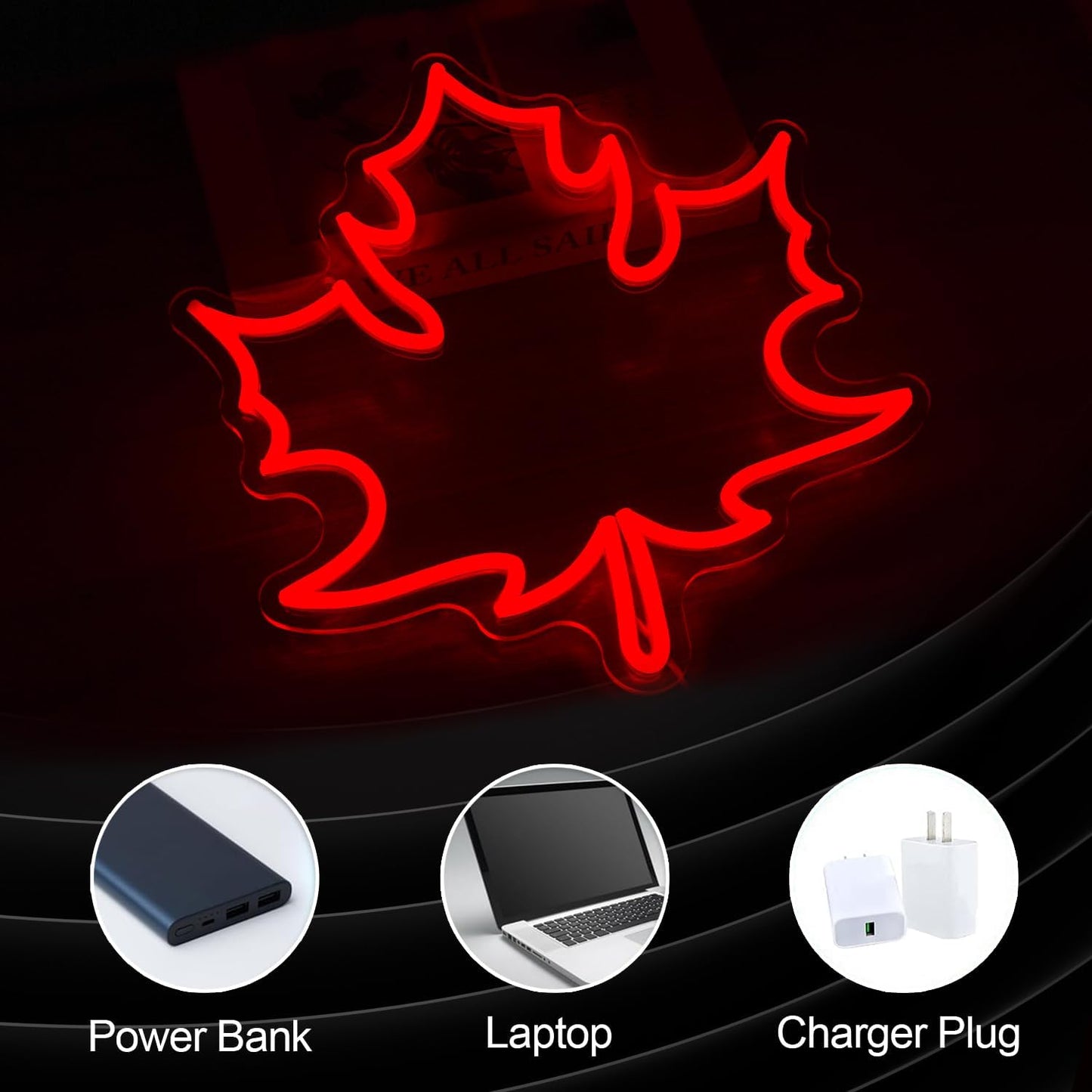 Maple Leaf Neon Sign LED Neon Red Leaf Light for Wall Decor Dimmable USB Light Up Sign for Living Room Hotel Bar Aesthetic Decoration(12.9 * 13.7 In)