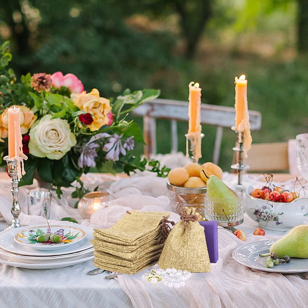 LYSXP 50PCS Burlap Bags with Drawstring，4x6 Inch Drawstring Gift Bag Jewelry Pouches for Wedding Party Favors, DIY Craft Christmas Presents