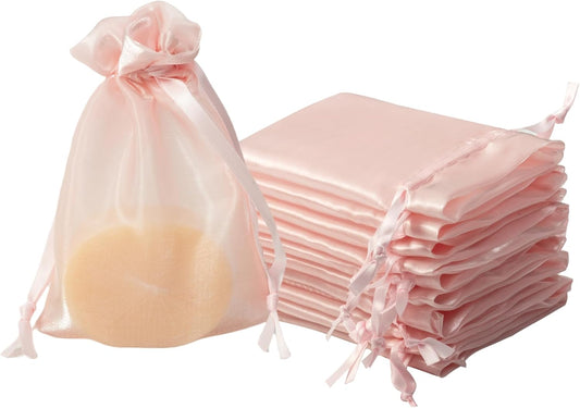 QIANF 20 Pcs Pink Small Organza Bags 4X6 inch for Wedding Favors with Drawstring, Mini Mesh Gift Bags Jewelry Pouch for Candy Bridal Shower Party Favor Baby Shower Christmas