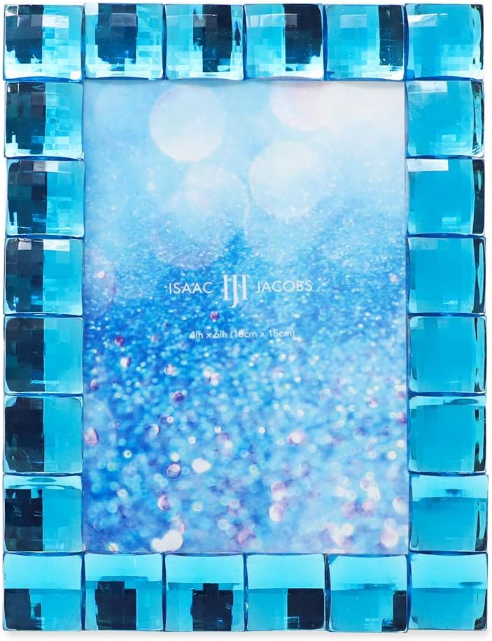 Isaac Jacobs Decorative Sparkling Turquoise Jewel Picture Frame, Photo Display & Home Décor (4x6, Turquoise)
