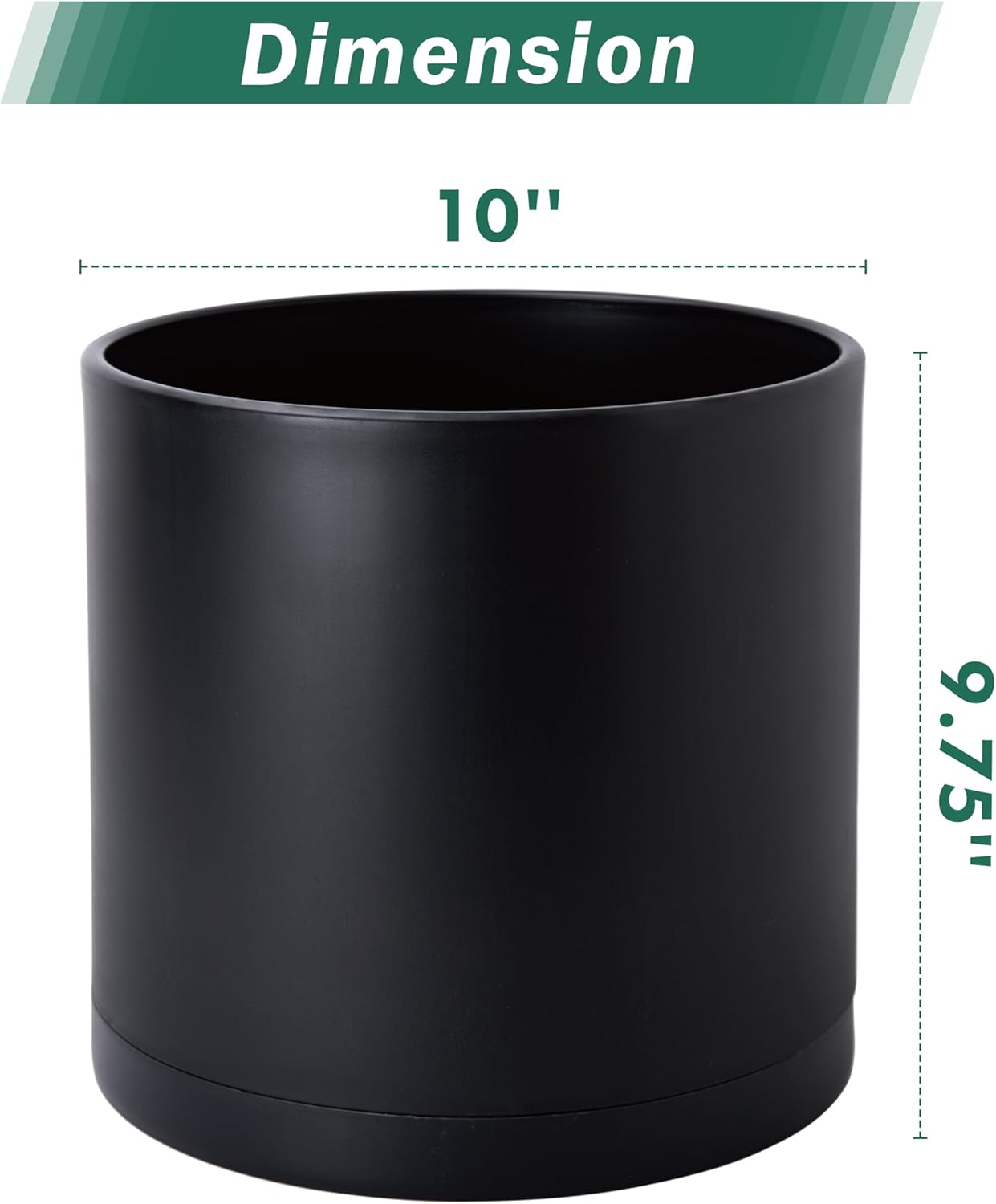 D'vine Dev 2 Pack 10 Inch Modern Plastic Plant Pots, Cylindrical Garden Planters for Plants with Drainage Holes and Saucers, Black, 74-Y-N-1