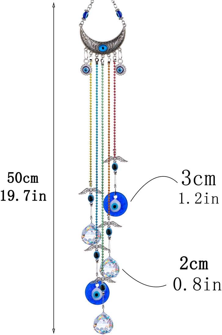 20inch Blue Evil Eye Hanging Crystals Suncatcher Ornament with Chakra Energy Crystal Ball Prism Pendant Rainbow Maker for Home Decor Protection