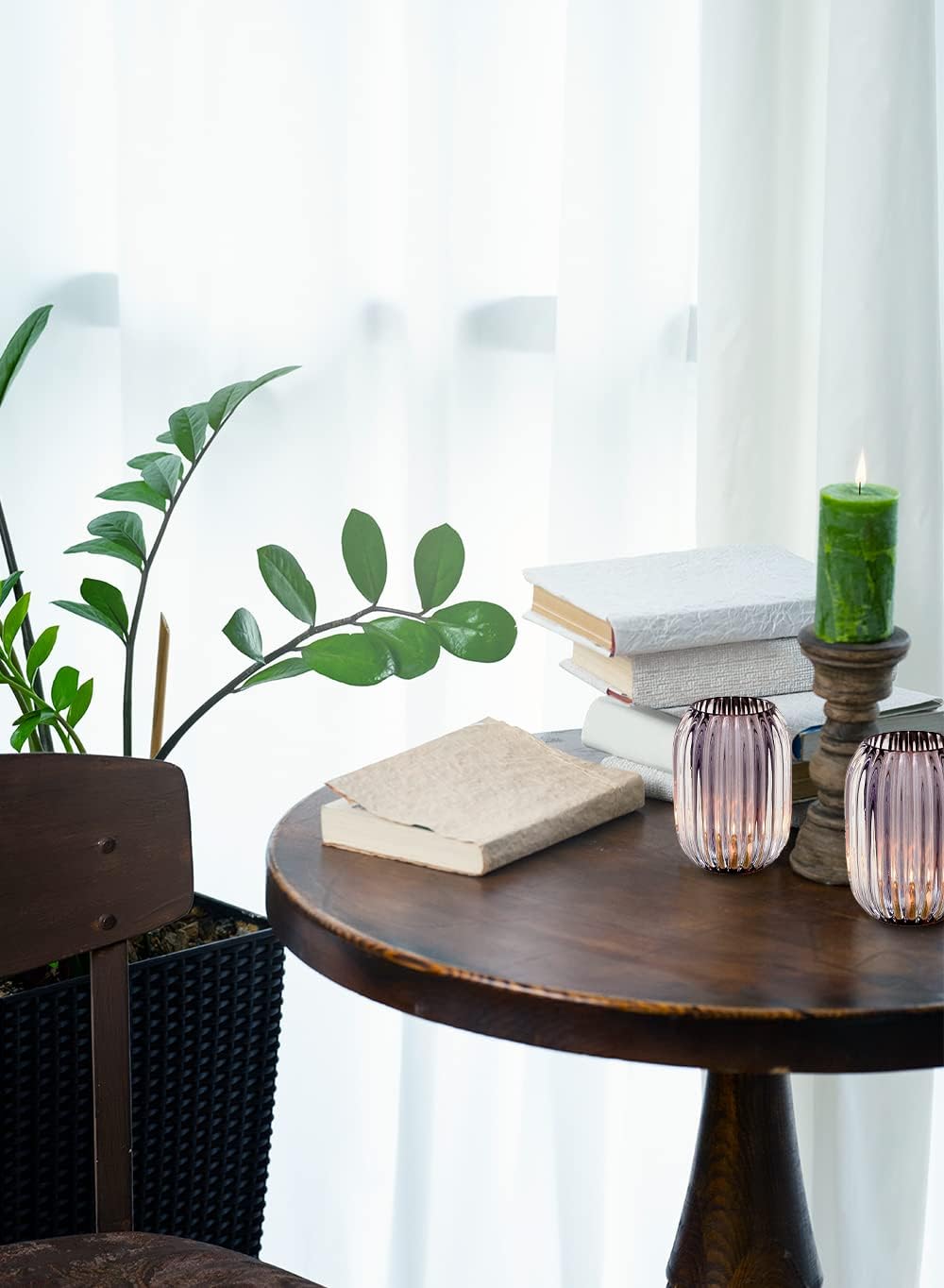 Serene Spaces Living Smoke Grey Optical Glass Votive Holder, Perfect for Weddings and Home Décor, Measures 5" Tall and 3.5" Diameter