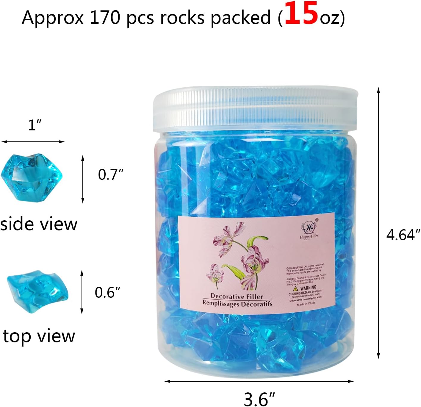 HappyFiller 14 OZ Sky Blue Fake Acrylic Ice Rocks Faux Crystal Cubes Stones Diamonds Gems,Aquarium, Crafts,Table Scatter,Dessert Table Decor Vase Bowl Filler,Party Wedding Centerpieces,Home Accents