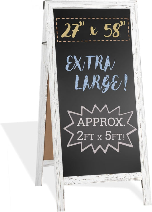 Ilyapa A-Frame Chalkboard Sidewalk Sign - 58 x 27 inches, Folding Standing Sandwich Sign – White Menu Display for Restaurant, Business, or Weddings