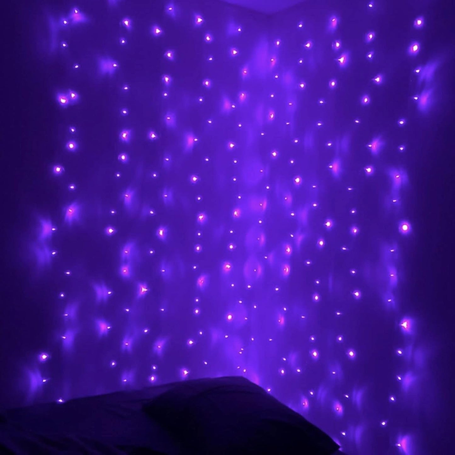 Dazzle Bright Curtain String Lights, 300 LED 9.8ft x 9.8ft 8 Lighting Modes Fairy Lights USB Powered, Waterproof Lights for Halloween Christmas Party Wedding Outdoor Indoor Wall Decorations (Purple)