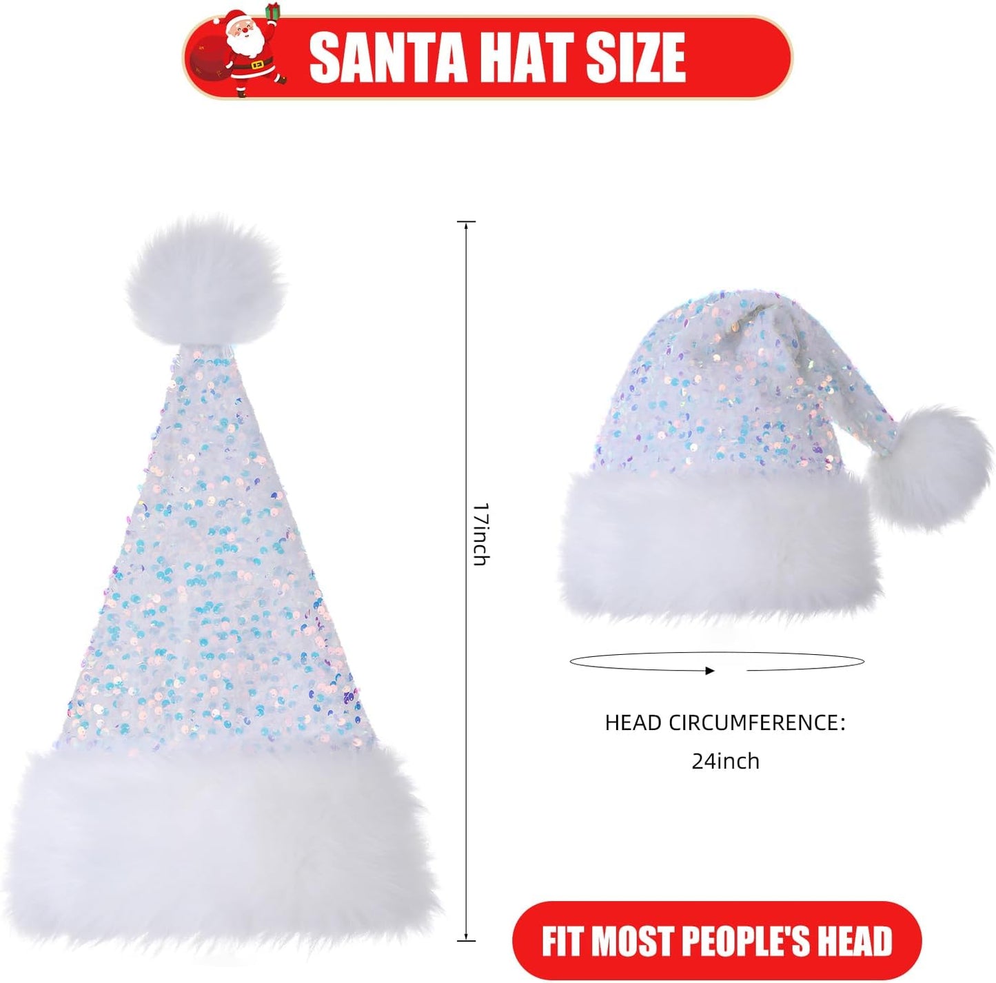 Personalized Sequin Santa Hat for Adults, Red Glitter Christmas Party Hat, Xmas Halloween New Year Holiday Headwear