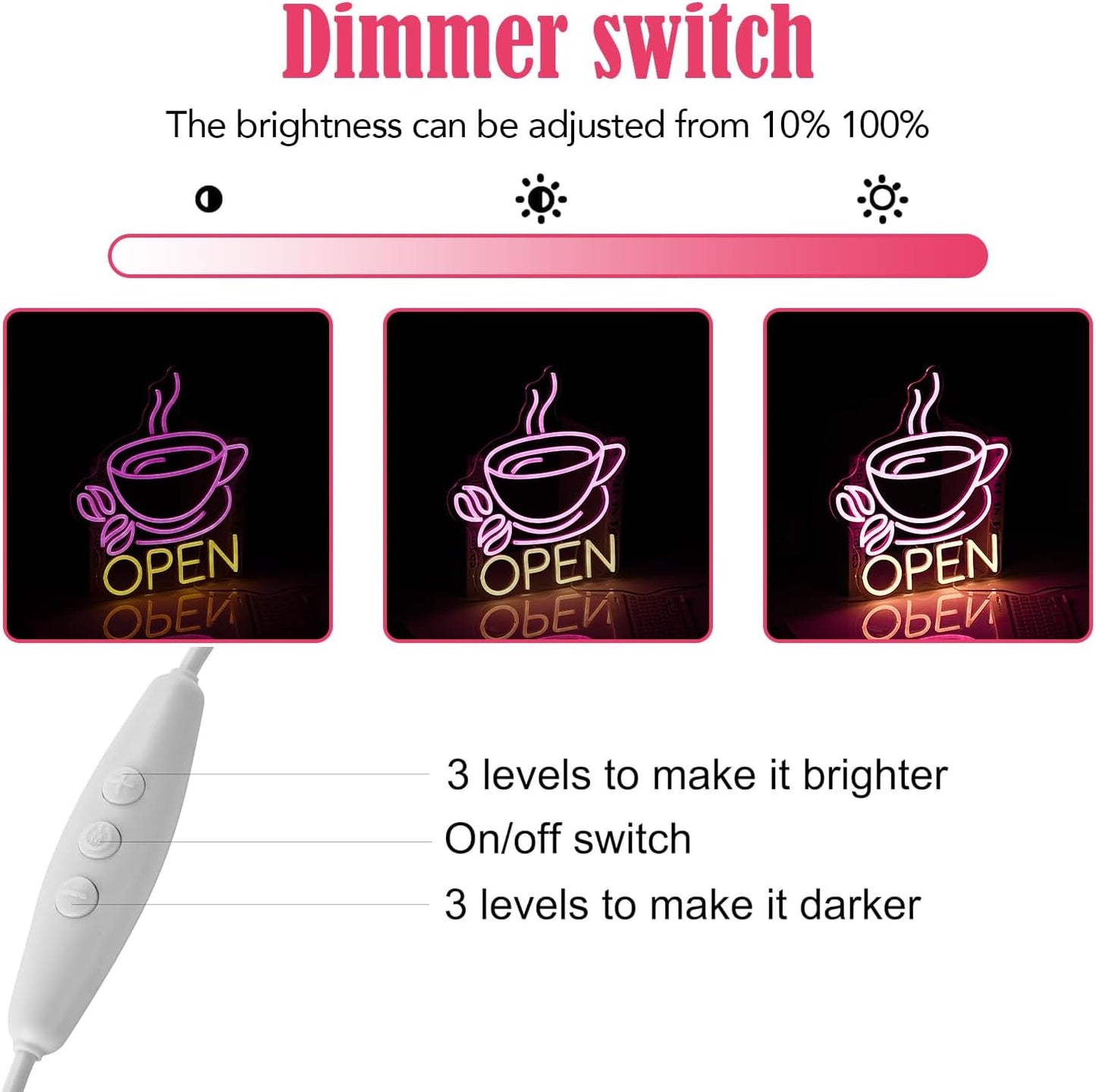 Coffee Cup Open Led Neon Sign For Business Wall Decor, Usb Powered Neon Coffee Signs For Coffee Bar Wall Decor Art Aesthetic Bistro Cafe Restaurant Kitchen Shop Window Welcome Sign