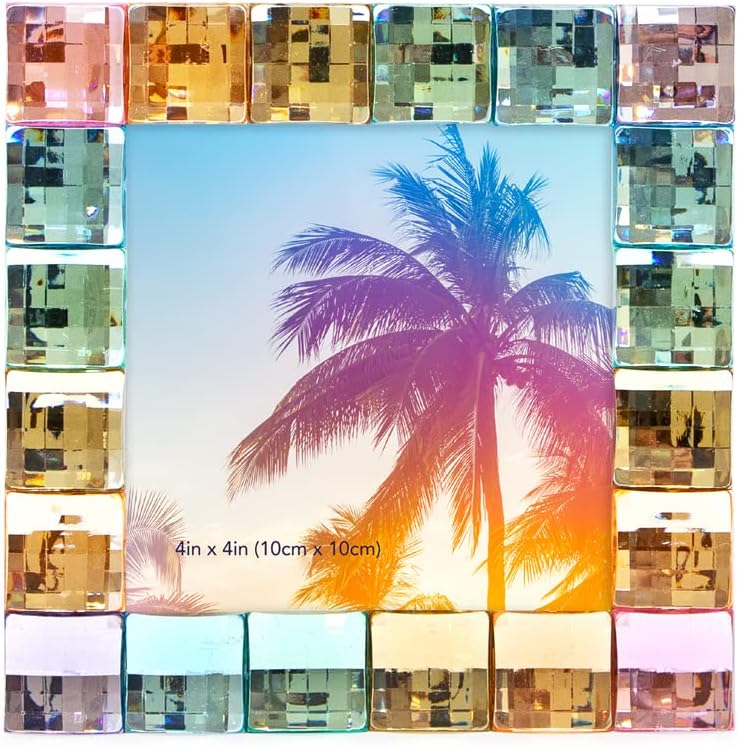 Isaac Jacobs Decorative Sparkling Jewel Picture Frame, Photo Display & Home Décor (4x4, Rainbow)