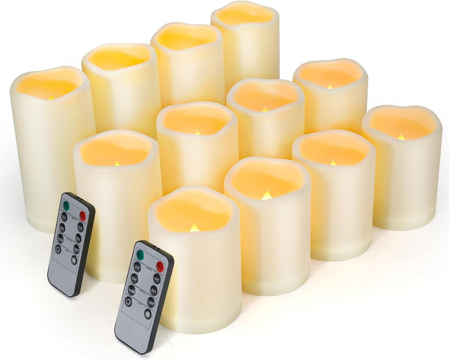 Enido Flameless Candles LED Candles Candles(D: 3" x H: 4" 5" 6") Battery Operated Outdoor Waterpoof Plastic Pack of 12 Pillar