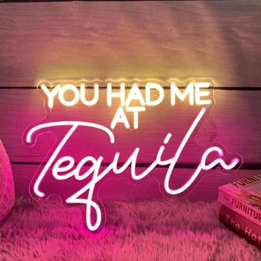 You Had Me At Tequila Neon Sign, Custom Bar Neon Light Home Bar Cocktail Tequila Party Decor Quote Tequila Alcohol Sign USB Size:16x11inch