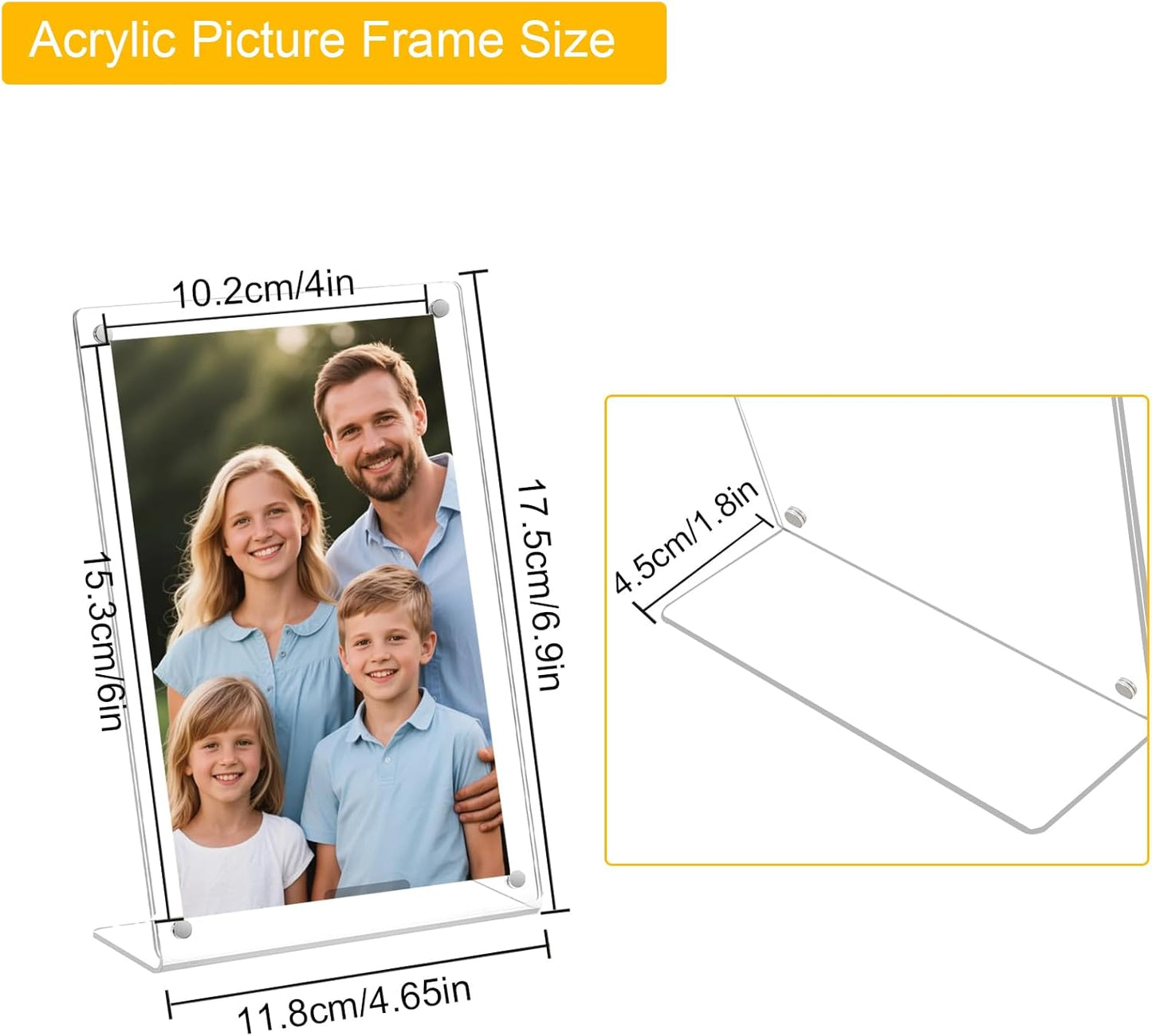 6 Pack Acrylic Picture Frame 4x6 inch, Magnetic Photo Frames, Clear Slanted Back Acrylic Frameless Transparent Frame for Desktop Display, Standing Photo Display Holder Gift for Home, Office