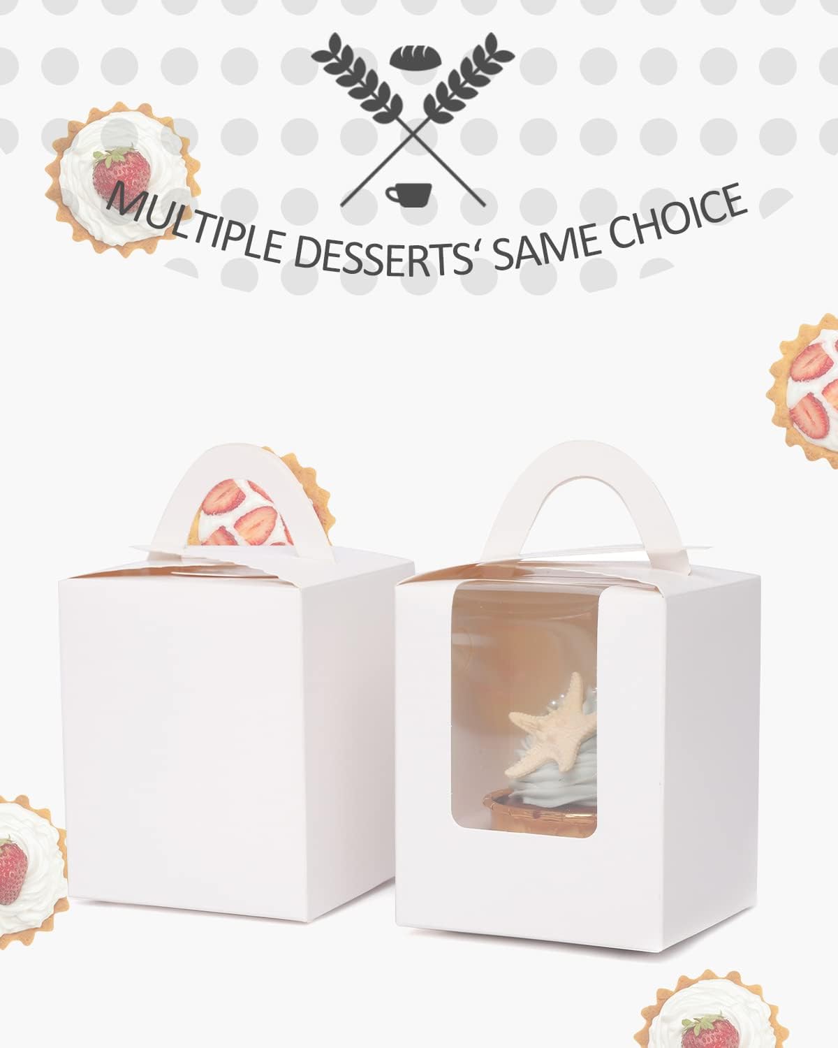 qiqee 100Packs Cupcake Boxes Individual Cupcake Holders Disposable White Single Cupcake Boxes with Window 3.7 * 3.7 * 4.5inch Cupcake Containers