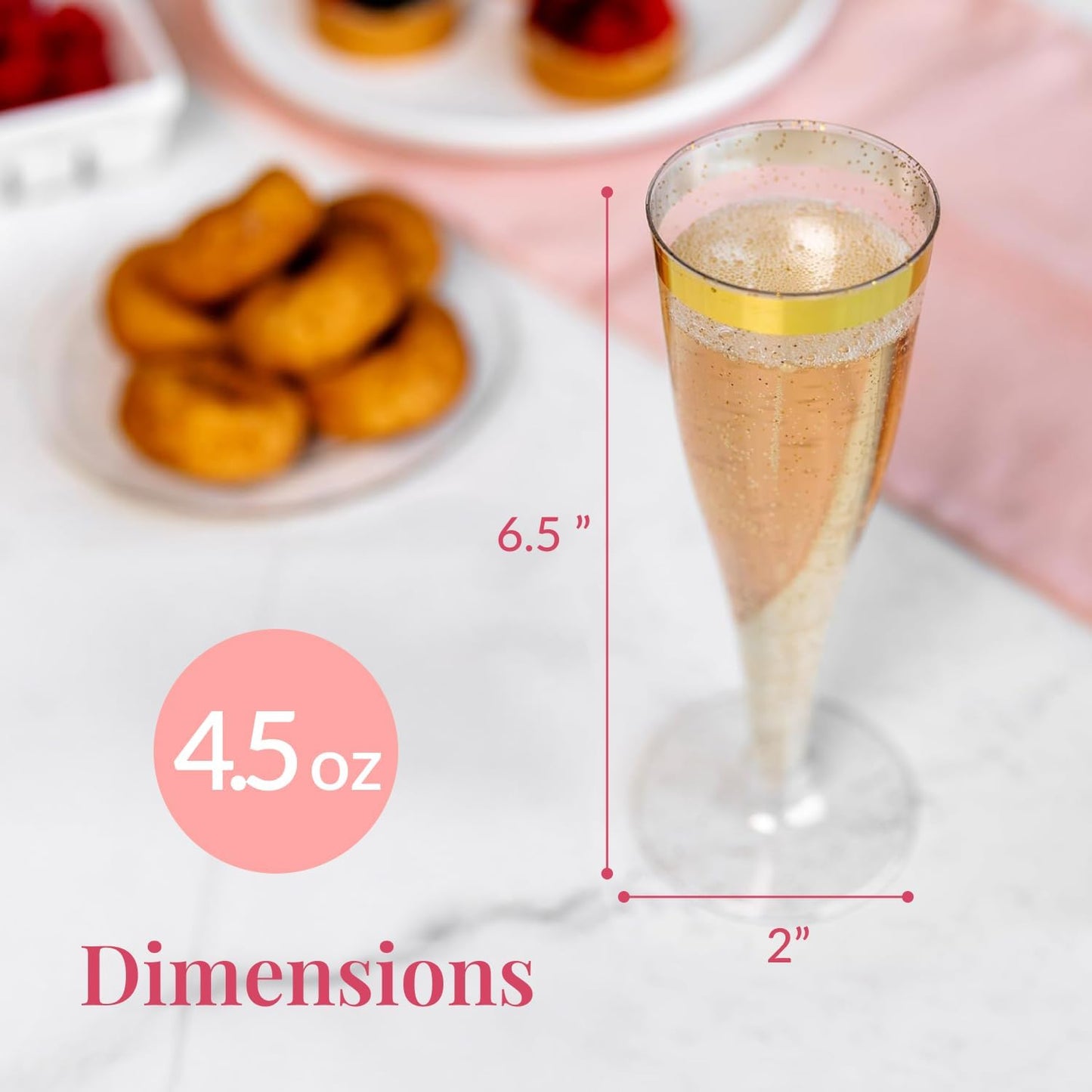 Prestee 48 Disposable Plastic Champagne Flutes with Gold Rim Glitter - Clear Toasting Glasses for Mimosa, New Year’s Eve Party, and Elegant Celebrations - Premium Quality Disposable Stemware
