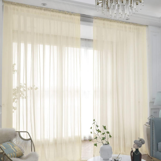 Window Light Yellow Sheer Curtains 95 Inches Long 2 Panels Sheer Curtain Basic Rod Pocket Panel for Bedroom Children Living Room Yard Kitchen (Light Yellow, 52" W x 95" L | 2 pcs)