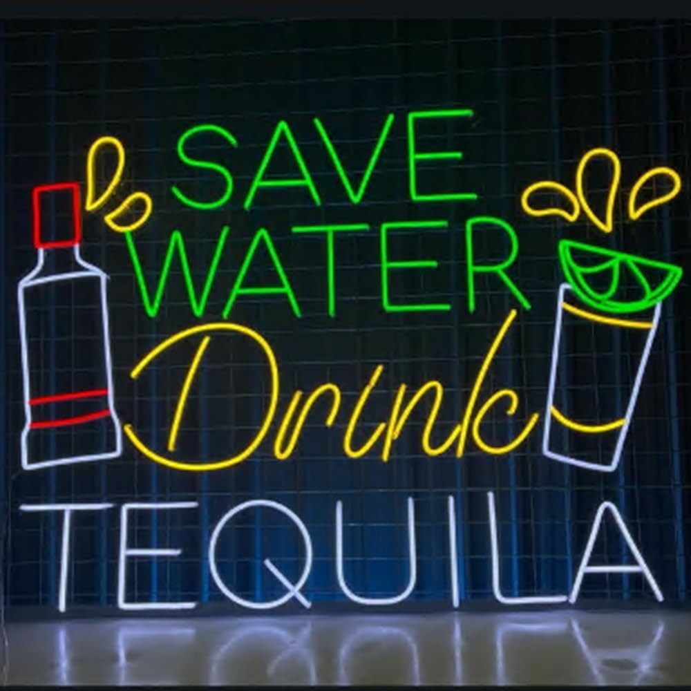 Save Water Drink Tequila Led Sign, Tequila Neon Sign, Custom Neon Sign, Cocktail Wine Bar Wall Decor, Bar Pub Neon Sign, Tequila Lover Gifts Size:18inch