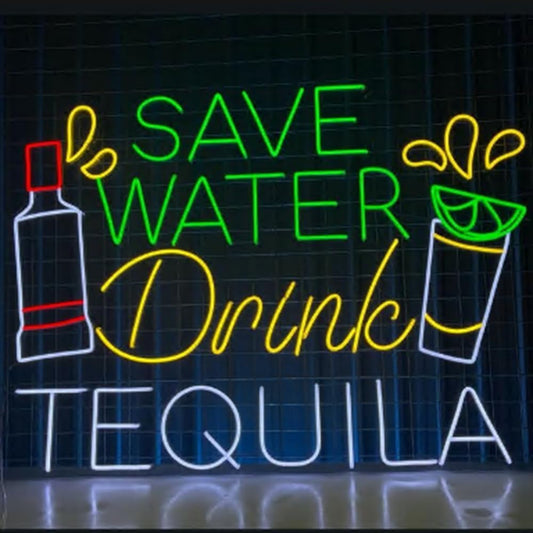 Save Water Drink Tequila Led Sign, Tequila Neon Sign, Custom Neon Sign, Cocktail Wine Bar Wall Decor, Bar Pub Neon Sign, Tequila Lover Gifts Size:18inch