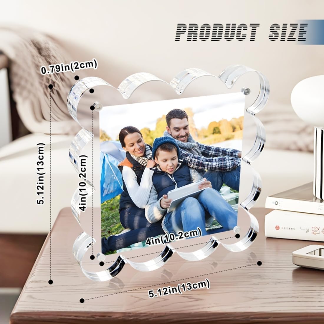 3 Pack 4x4 Inch Magnetic Acrylic Picture Frame,10+10mm Thick Block,Double Sided Clear scalloped frames for Desktop Display | Trendy Home Gift ((3 Pack), 4X4)