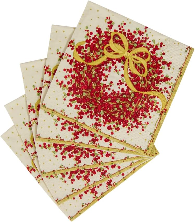 Caspari Pepperberry Paper Cocktail Napkins - Two Packs of 20