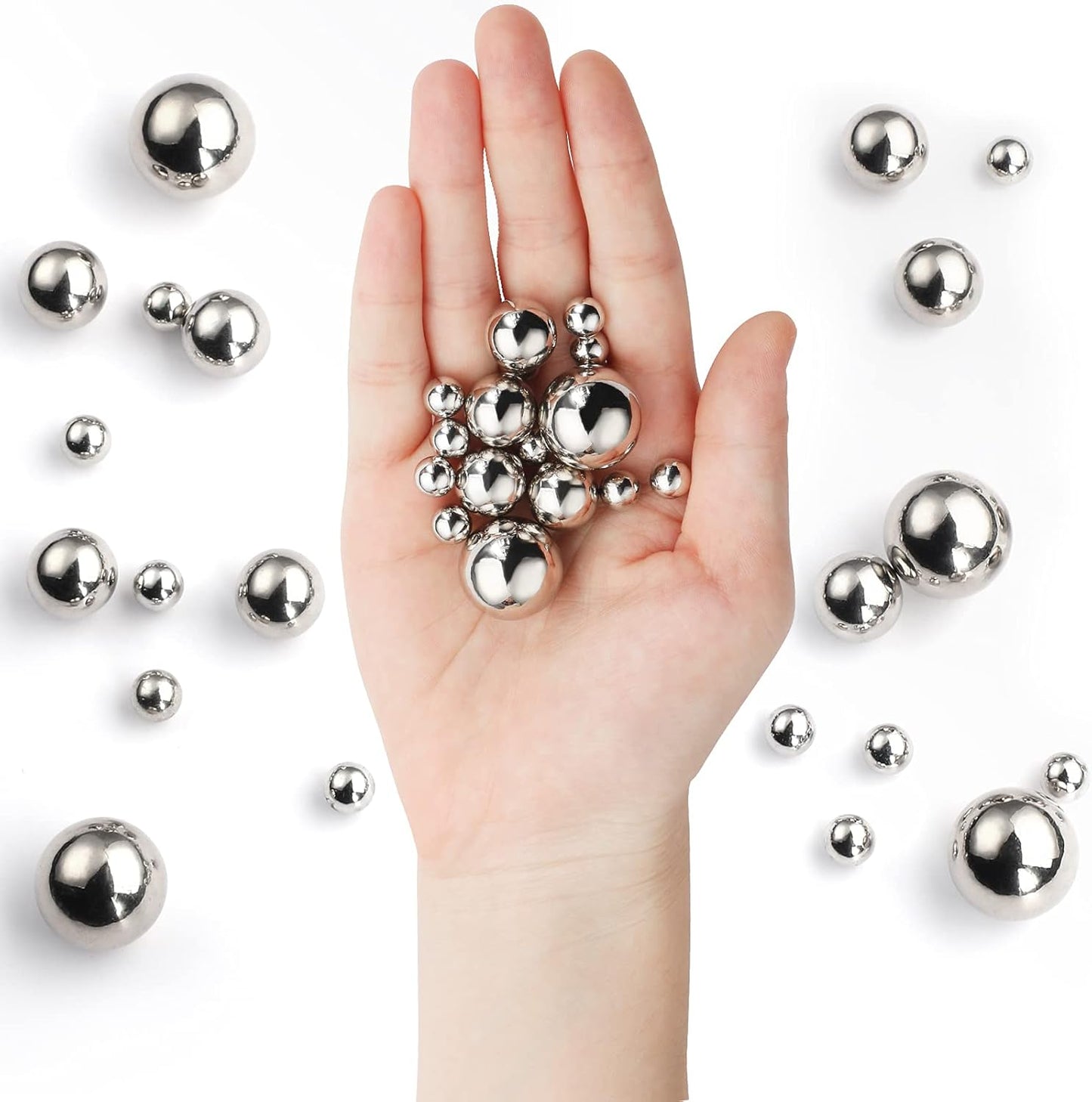 150 Pieces Vase Filler Faux Pearls Vase Makeup Beads No Hole Gloss Bead Mixed Sizes Round Pearl for Home Party Wedding Decor, 8/14/20 mm(Silver)