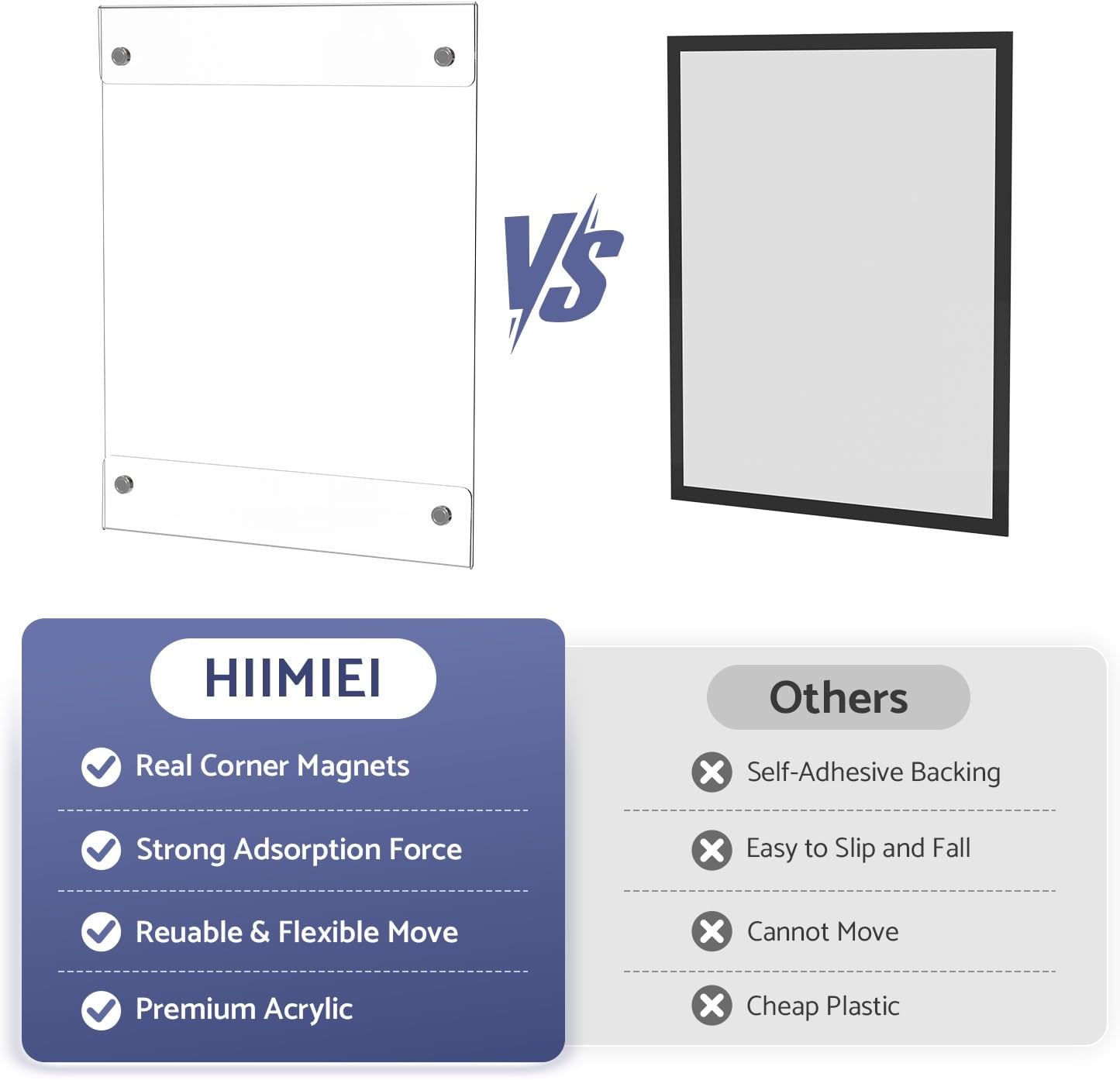 HIIMIEI Magnetic Acrylic Sign Holder 8.5 x 11 - Clear Document Paper Holders with 4 Corner Magnets, Vertical Photos Display Frames for Refrigerator, Office, Home, Classrooms (6 Pack)