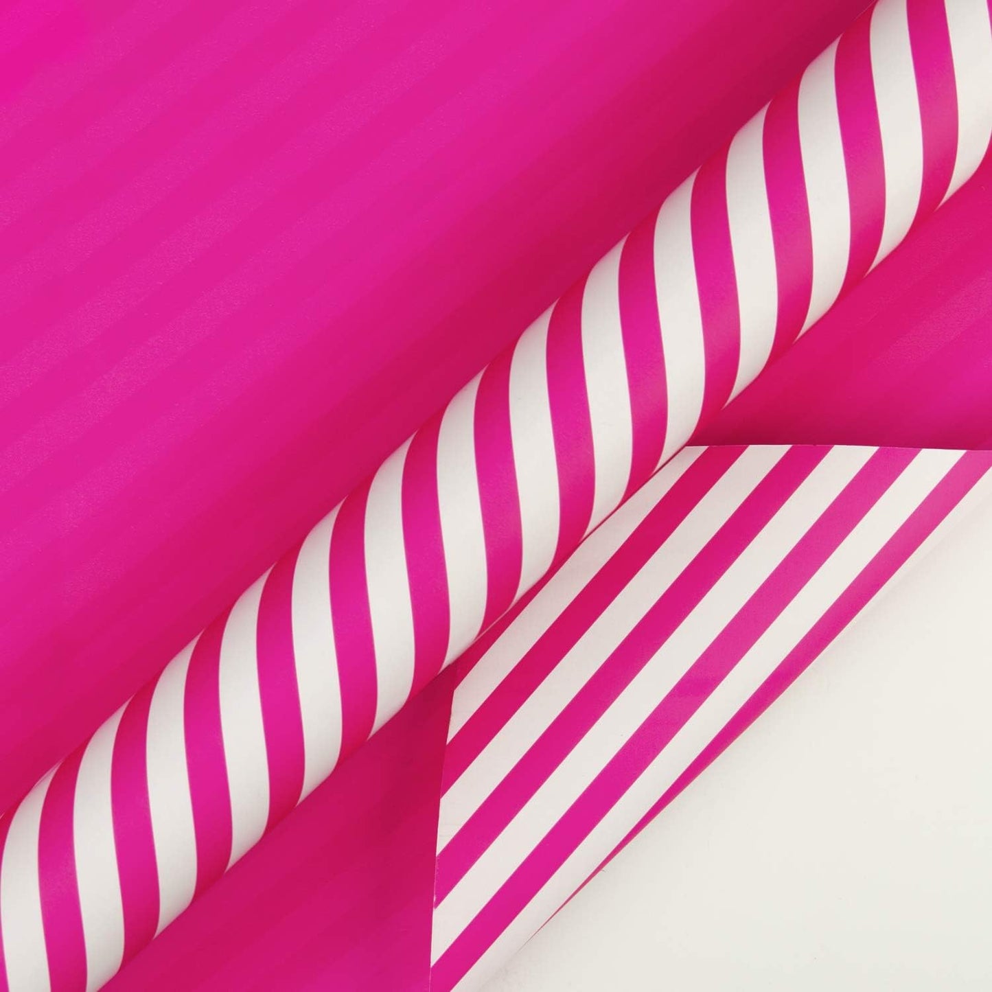 WRAPAHOLIC Reversible Wrapping Paper - Mini Roll - 17 Inch x 33 Feet - Hot Pink and Stripes Design for Birthday, Holiday, Wedding, Baby Shower