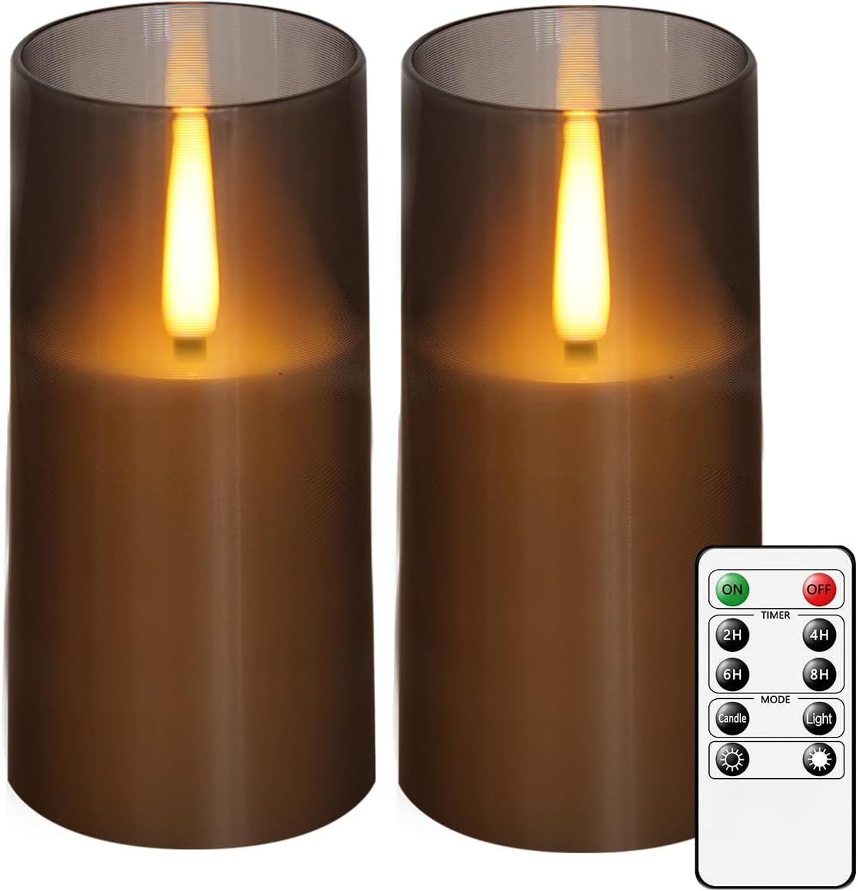Flameless LED Candles, Upgraded Realistic Flickering Pillar Battery Operated Candles with Remote Timer, Acrylic Electric Set of 2 for Romantic Ambiance and Home Decoration(Grey)