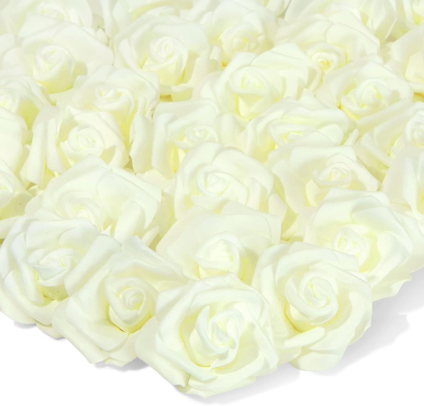 Juvale Centerpiece Table Decorations Ivory Artificial Roses - 100-Pack 3-Inch Foam Heads - Fake Flowers in Vase & Flower Decor - Wedding Table Decor & DIY Crafts
