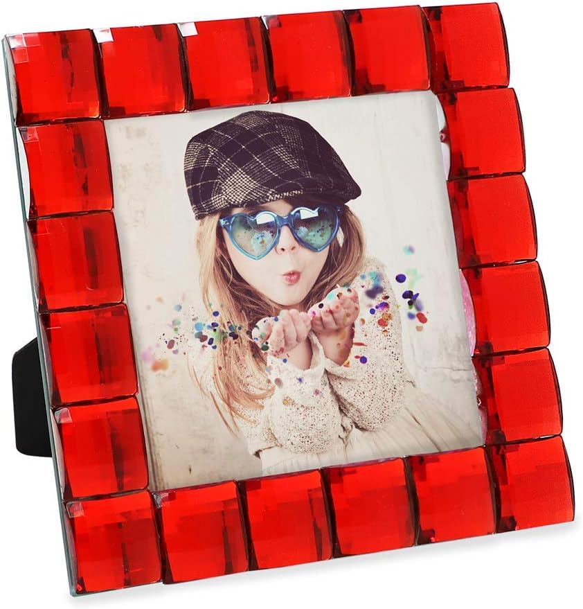 Isaac Jacobs Decorative Sparkling Red Jewel Picture Frame, Photo Display & Home Décor (4x4, Red)