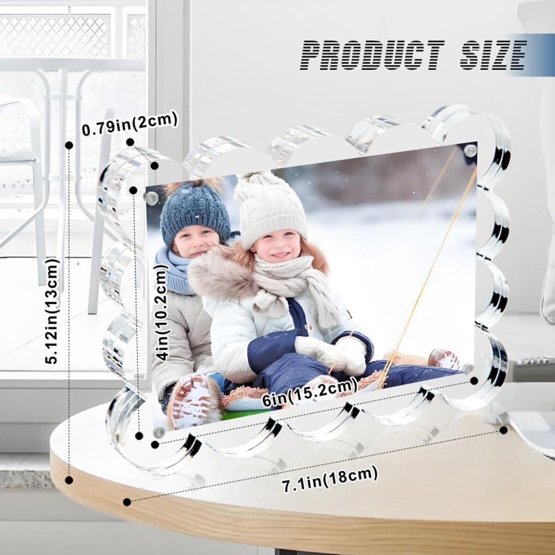 3 Pack 4x6 Inch Magnetic Acrylic Picture Frame,10+10mm Thick Block,Double Sided Clear scalloped frames for Desktop Display | Trendy Home Gift ((3 Pack), 4X6)