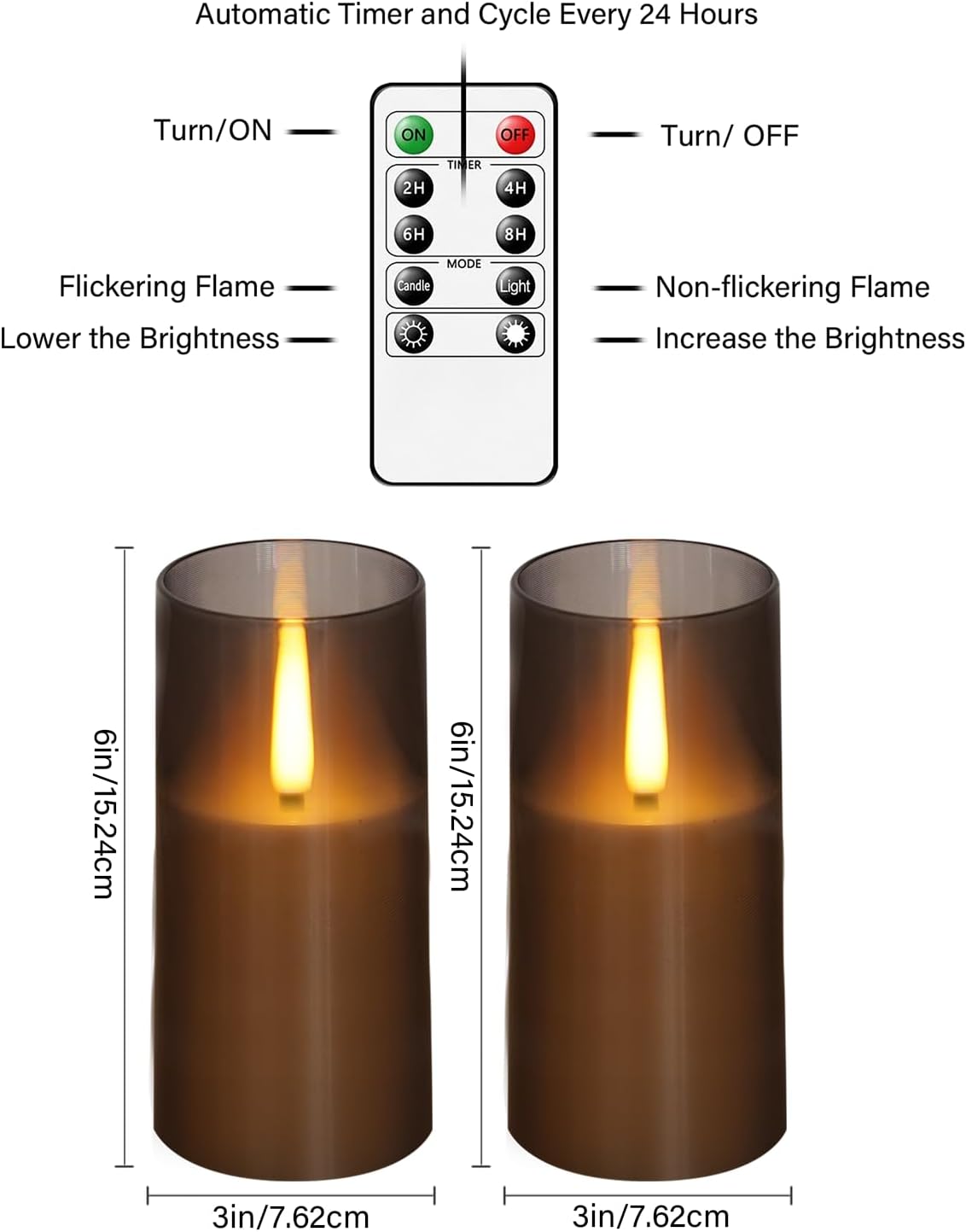 Flameless LED Candles, Upgraded Realistic Flickering Pillar Battery Operated Candles with Remote Timer, Acrylic Electric Set of 2 for Romantic Ambiance and Home Decoration(Grey)