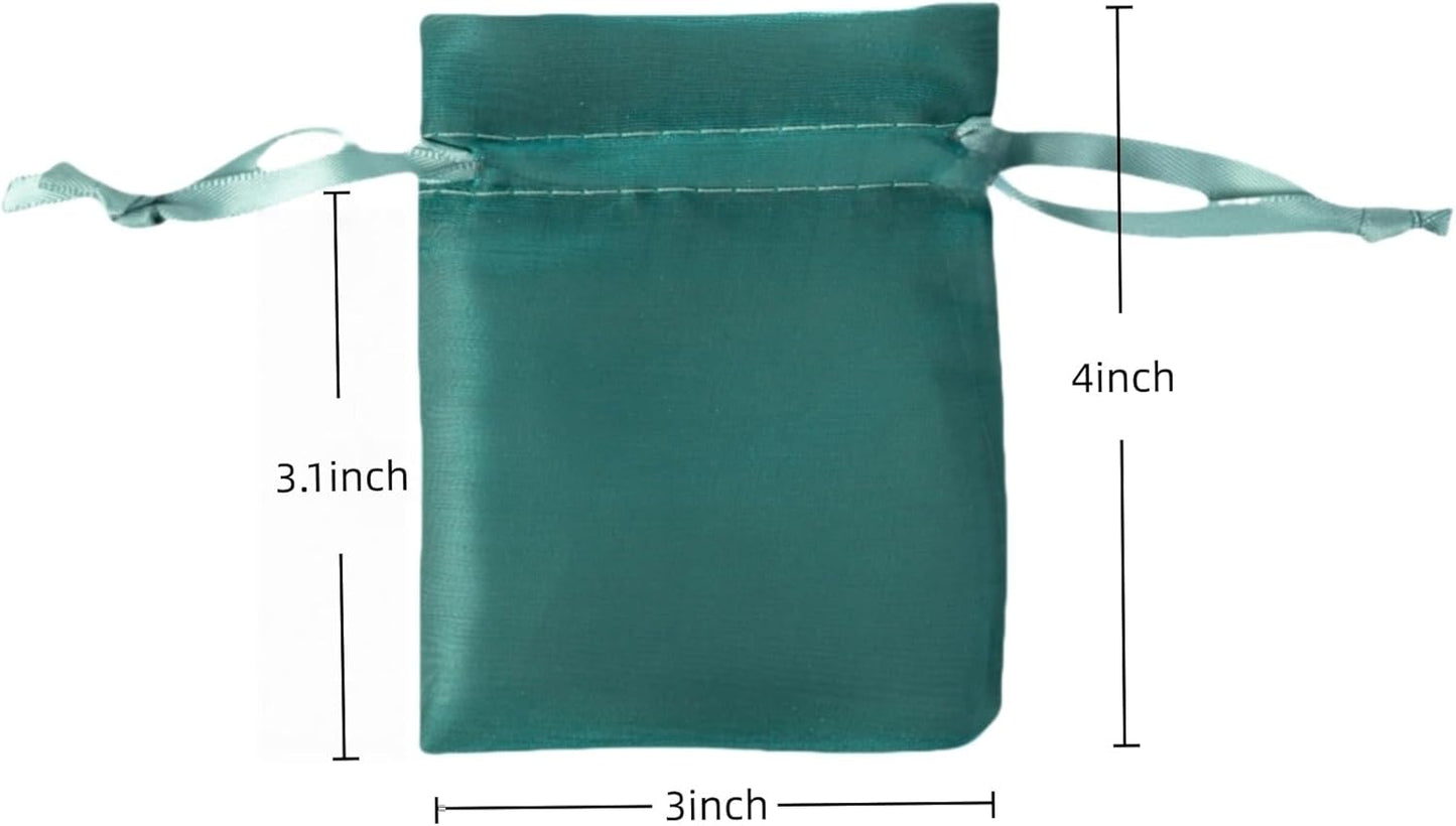 QIANF 20 Pcs Dark Green Small Organza Bags 3X4 inch for Wedding Favors with Drawstring, Mini Mesh Gift Bags Jewelry Pouch for Candy Bridal Shower Party Favor Baby Shower Christmas