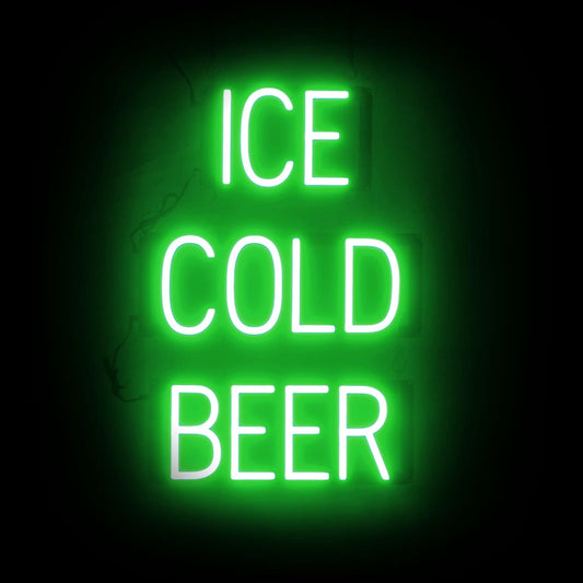 SpellBrite ICE COLD BEER Sign | Beer-Related Sign with Neon Look, Green LED Light Source | 16.8" x 23.8"
