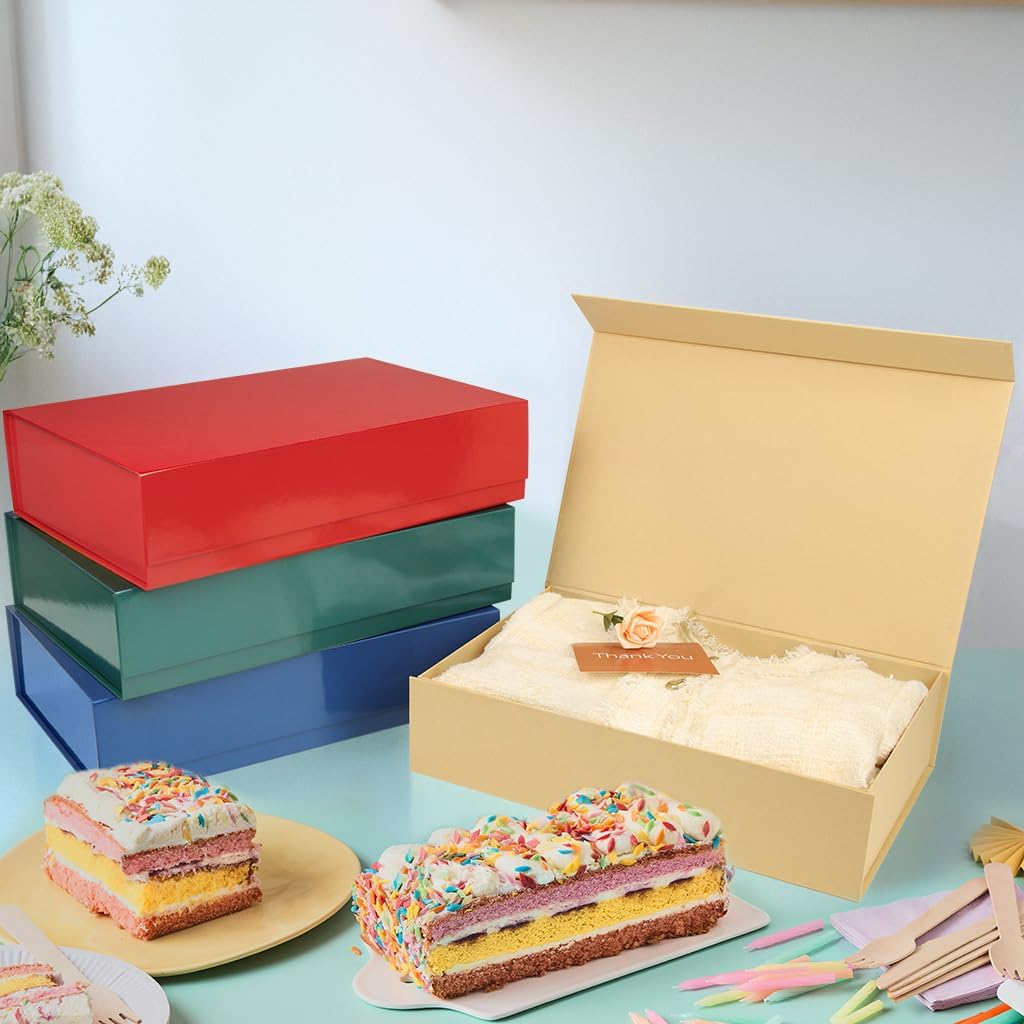 PACKHOME Extra Large Gift Box 17.5x11.3x4.3 Inches, Sturdy Shirt Box with Magnetic Lid for Clothes and Large Gifts (Glossy Dark Green)