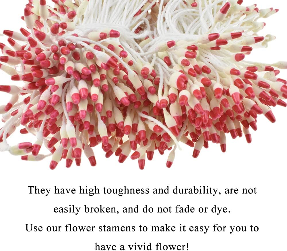 HAHIYO 700Pcs 2mm Light Yellow & Red Pearl Double Head Flower Stamen Pistil for Making, Scrapbook Decoration - Bicolor Handmade Artificial Pearlized Floral Pollen