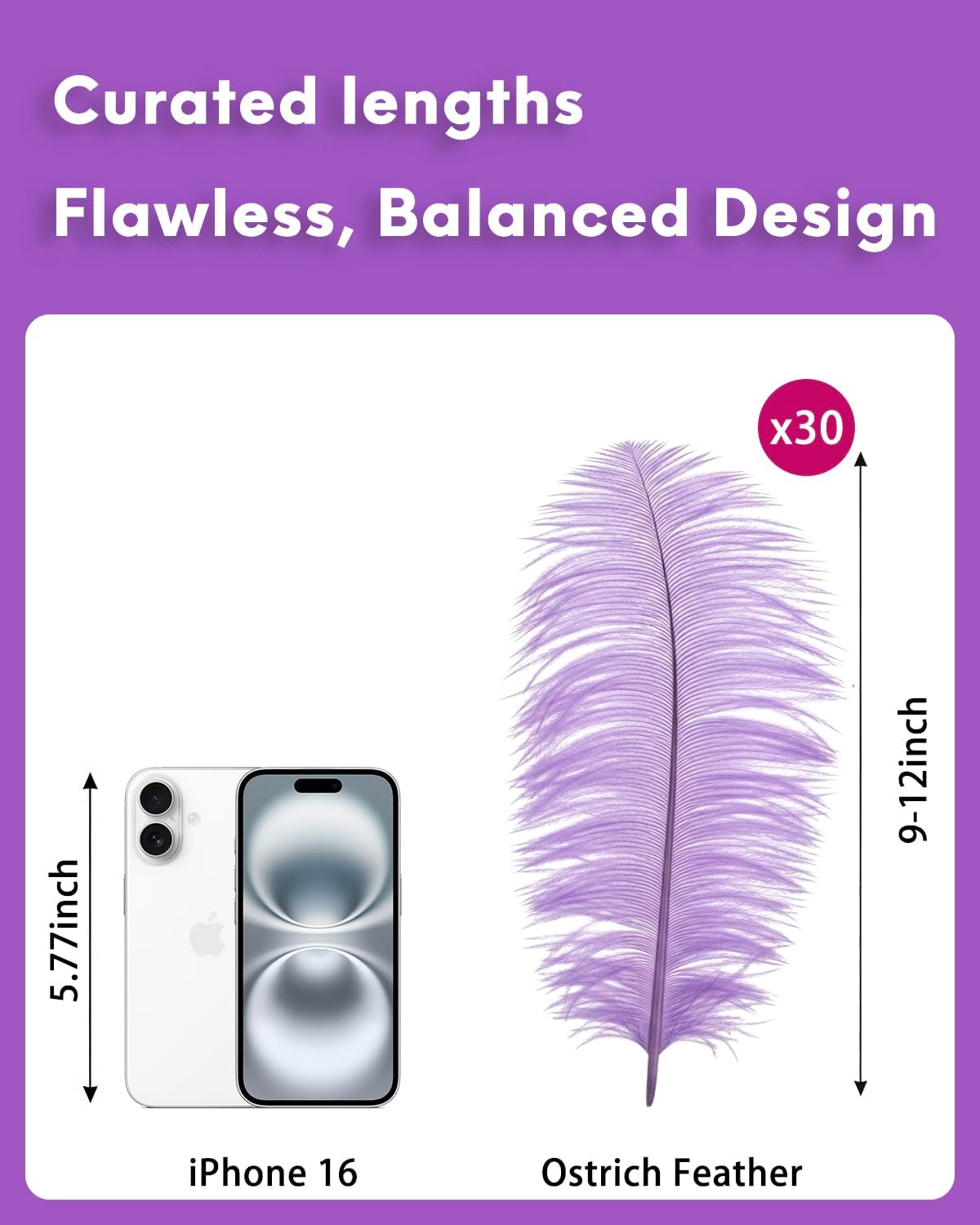 NEWONG 30pcs Light Purple Ostrich Feathers Natural Bulk 9-12in（23-30cm） Vase Craft Wedding Home Party Centerpieces Christmas Day Decoration