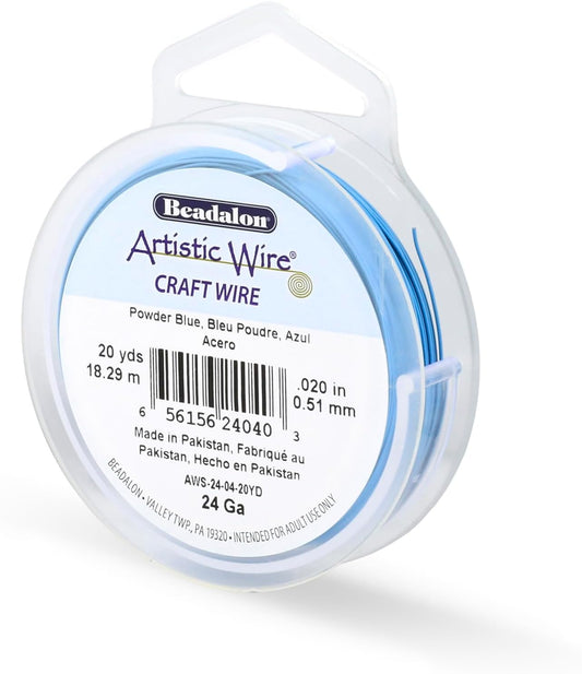Artistic Wire, 24 Gauge Tarnish Resistant Colored Copper Craft Wire, Powder Blue, 20 yd