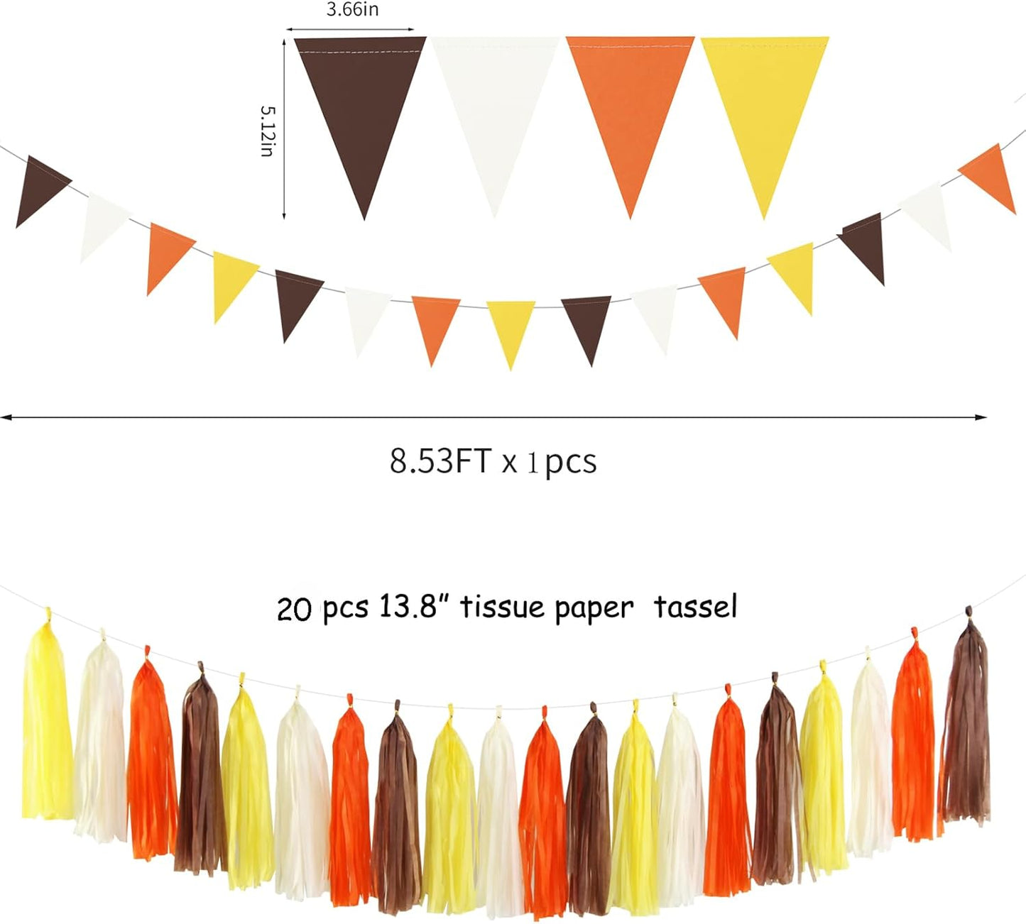 Brown-Orange Yellow Baby-Shower Party Decorations - 30pcs Fall Autumn Harvest Thanksgiving Tissue Pom Poms Streamers, Birthday Bridal Wedding Bachelorette Tassel Garland Banner Decor Ouruola